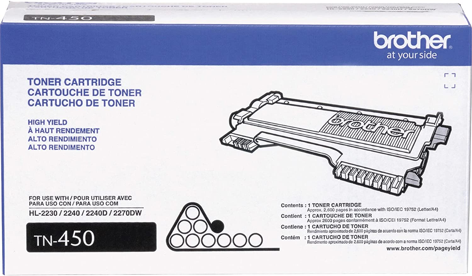 Brother Genuine High-Yield Black Toner Cartridge, 2600 Pages - TN450