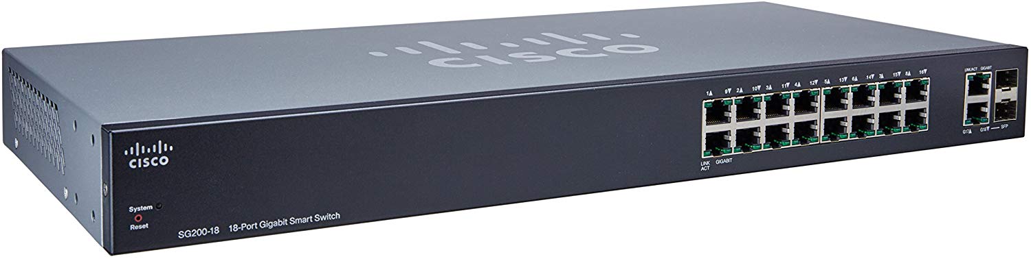 Cisco SG200-18 18-Port Gigabit Smart Managed Switch, 16 RJ-45 + 2 Combo Gigabit SFP Ports - SLM2016T-NA (Certified Refurbished)