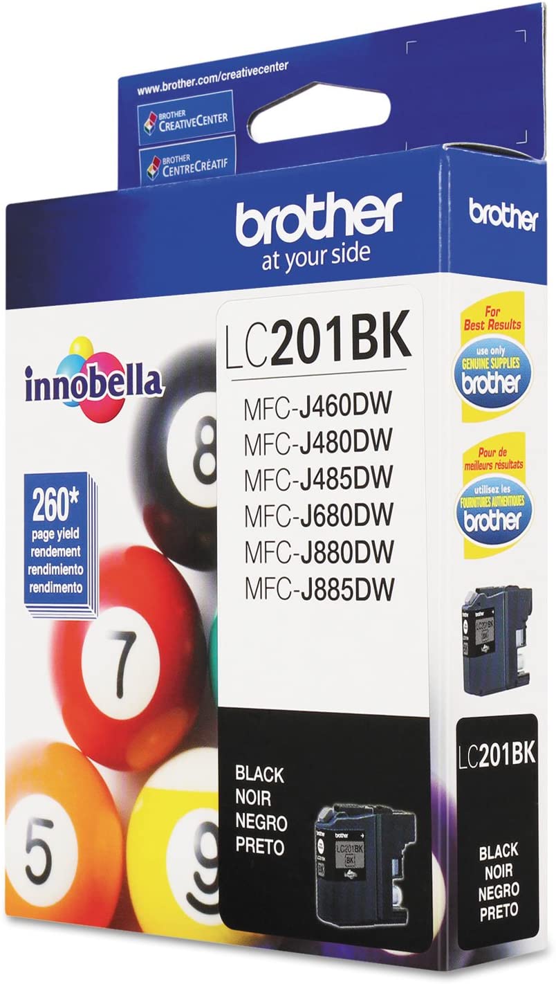 Brother Genuine Standard-Yield Black Ink Cartridge, 260 Pages - LC201BK