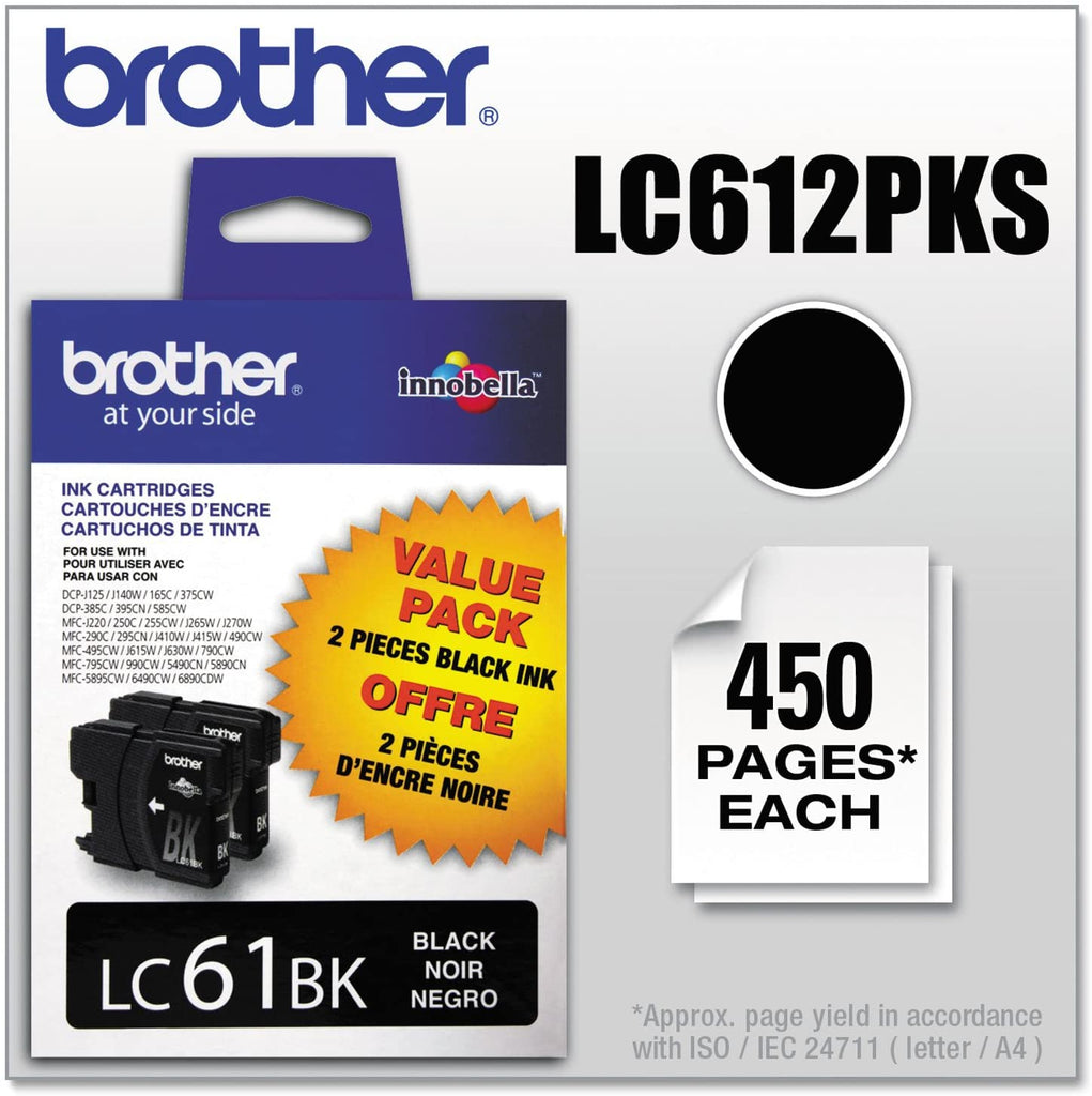 Brother Innobella Standard-Yield 2-Pack Black Ink Cartridges, 450 Pages - LC612PKS