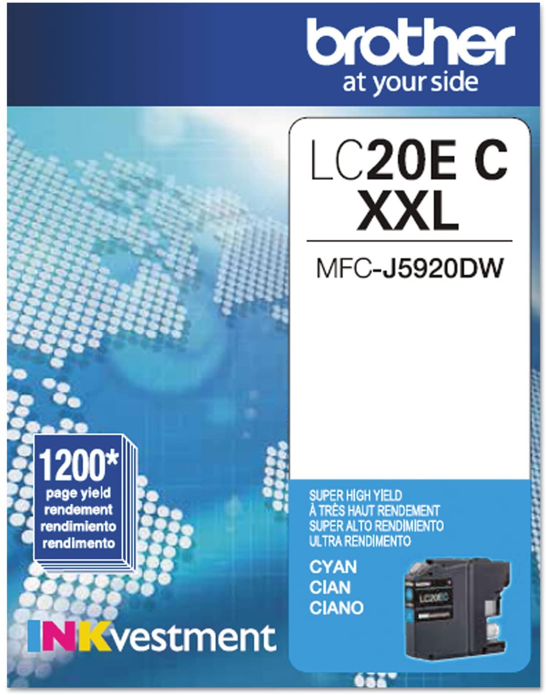 Brother Genuine INKvestment Super High-Yield Cyan Ink Cartridge, 1200 Pages - LC20EC