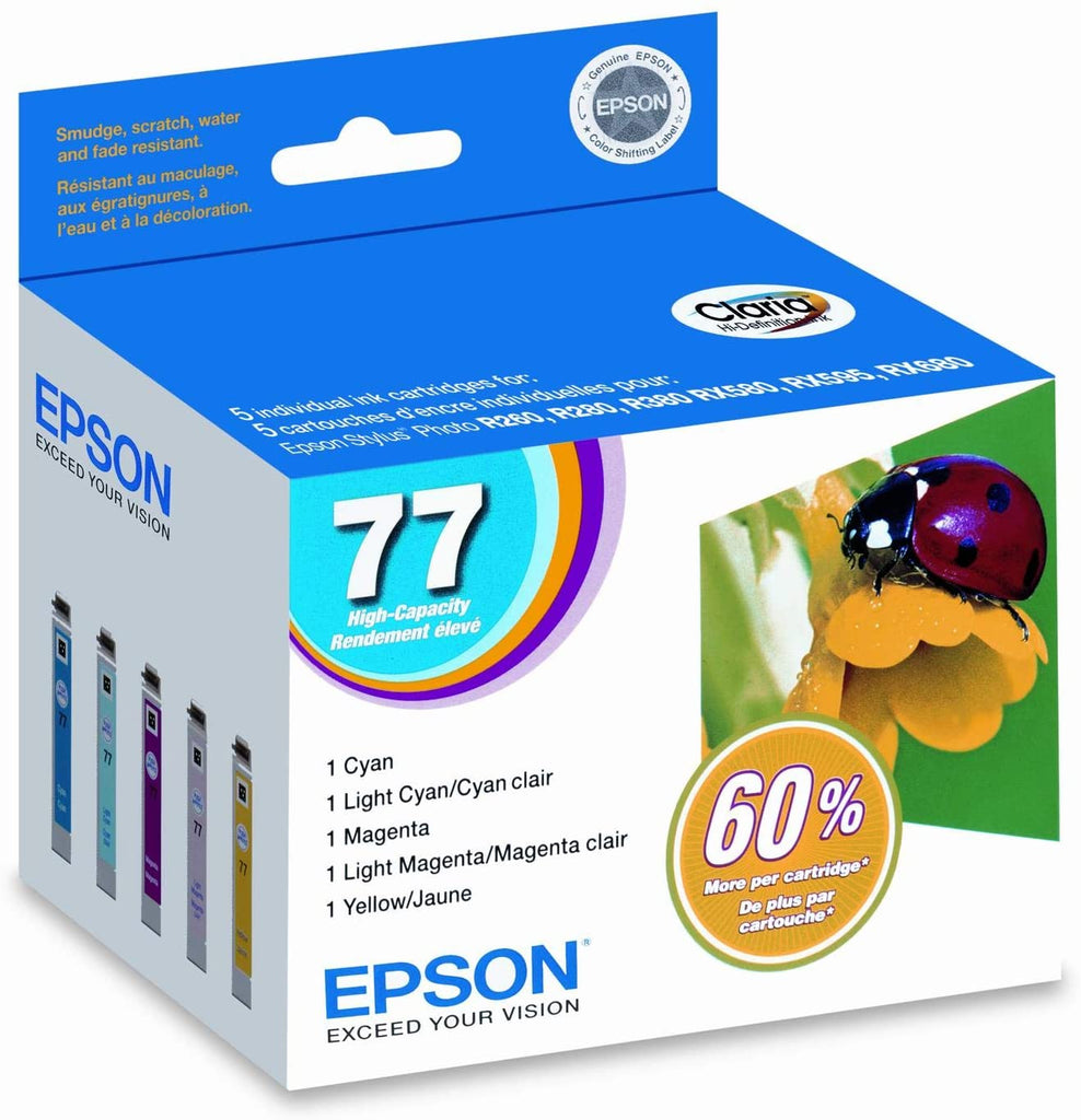 Epson 77 Claria Multi-pack Color Ink Cartridges for Stylus Photo printers, C/M/Y/LC/LM - T077920-S