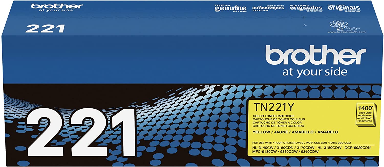 Brother Genuine Standard-yield Yellow Toner Cartridge, 1400 Pages - TN221Y