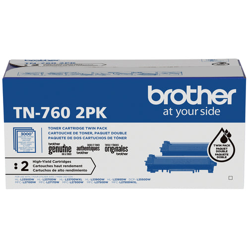 Brother Genuine High-Yield Black Toner Cartridge (Twin Pack), 3000 Pages/Cartridge - TN-760-2PK