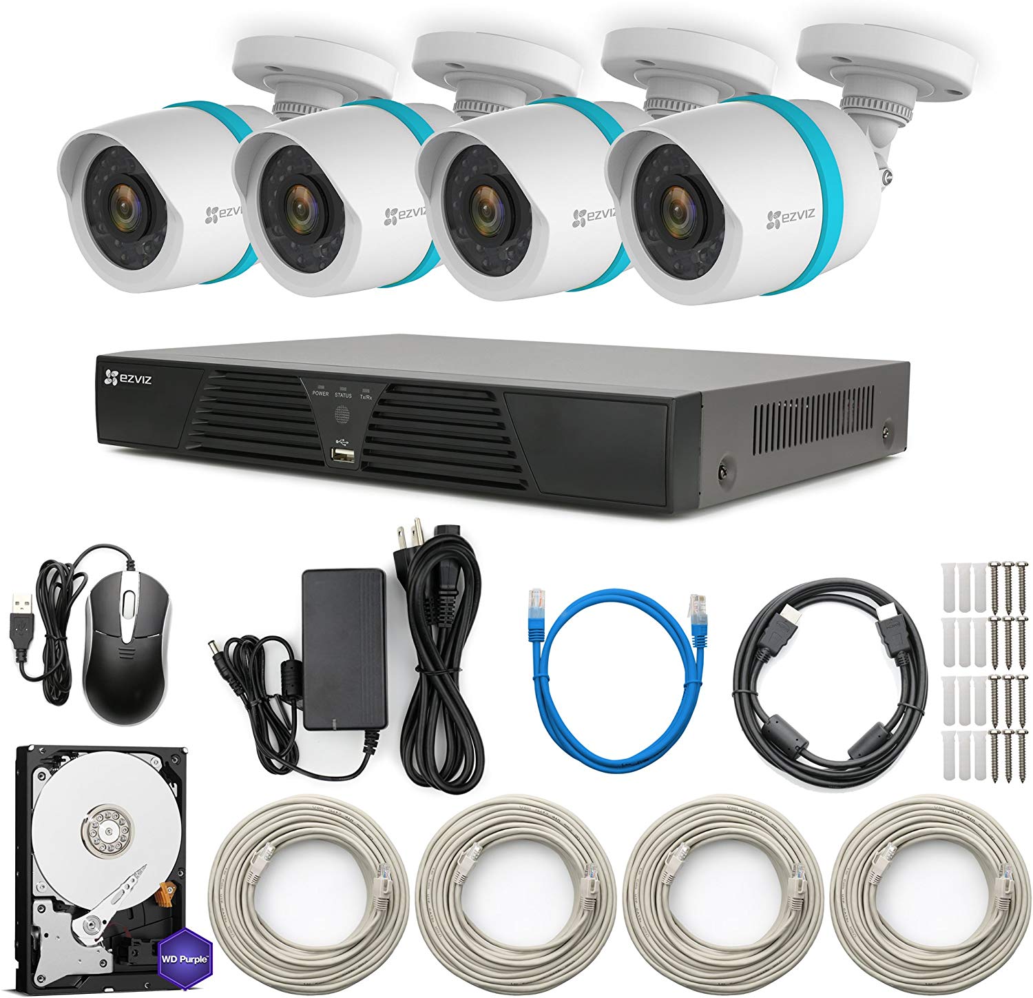 Ezviz 8-Channel 1080p HD Security System, 4 PoE Cameras, 2TB HDD - BN-1824A2 (Certified Refurbished)