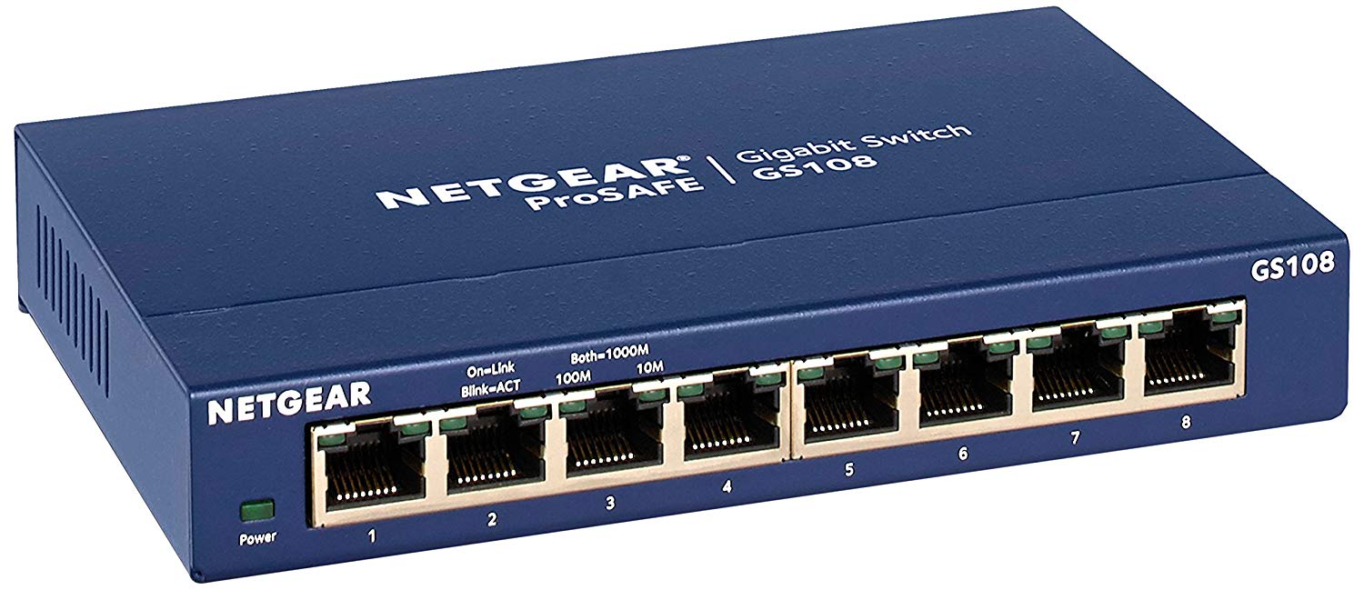 Netgear ProSafe 8-port Gigabit Ethernet Unmanaged Switch, 8 x RJ-45 Ports, Desktop/Wall Mountable - GS108-400NAS