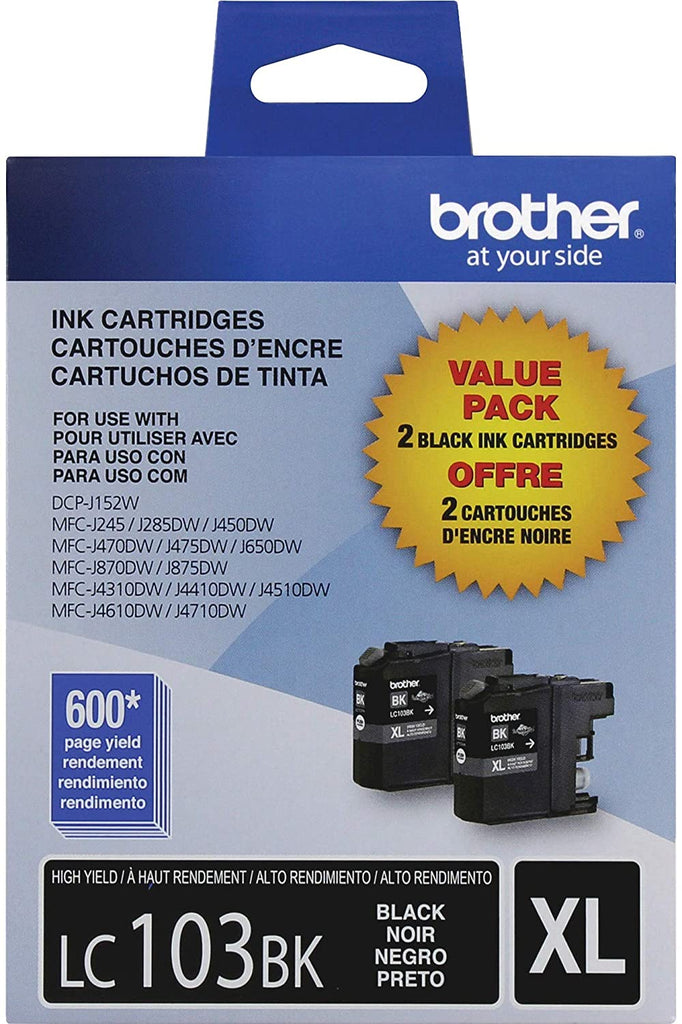 Brother Genuine High-Yield Black Ink Cartridges (Twin Pack), 600 Pages - LC1032PKS