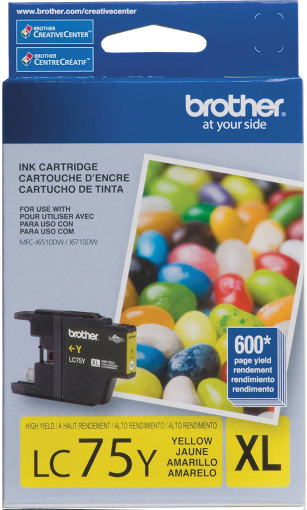 Brother Genuine High Yield Yellow Ink Cartridge, 600 Pages - LC75Y