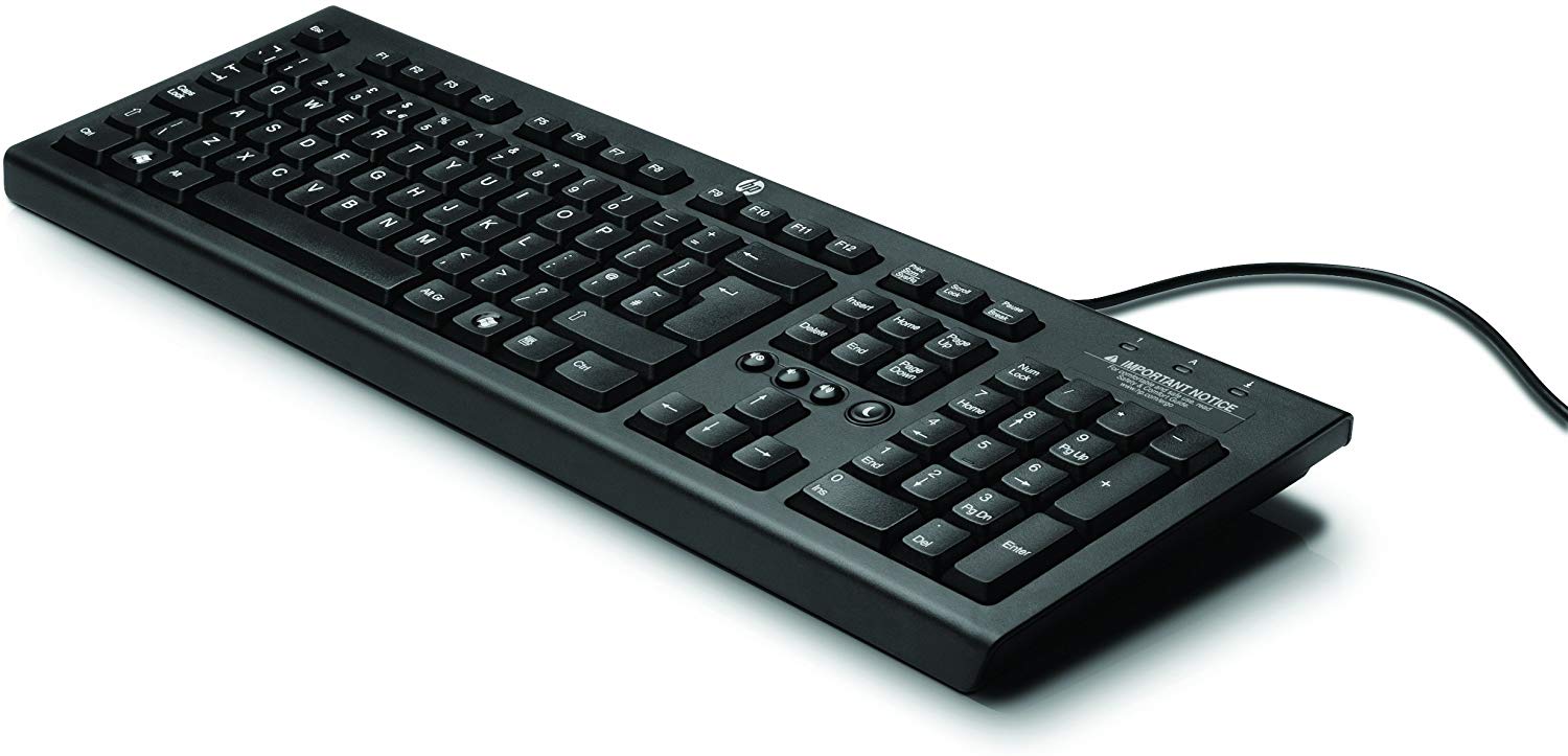 HP Classic Wired Keyboard, Multimedia Buttons, USB, Black - WZ972AA#ABA