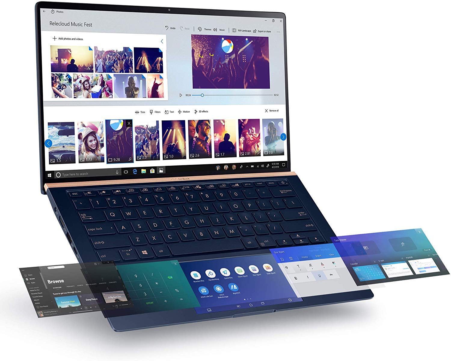 Asus ZenBook UX434FLC-XH77 14" Full HD (Non-Touch) Ultra-slim Laptop, Intel i7-10510U, 1.80GHz, 16GB RAM, 512GB SSD, Interactive Touchscreen Trackpad, Windows 10 Pro 64-bit - 90NB0MP1-M04470