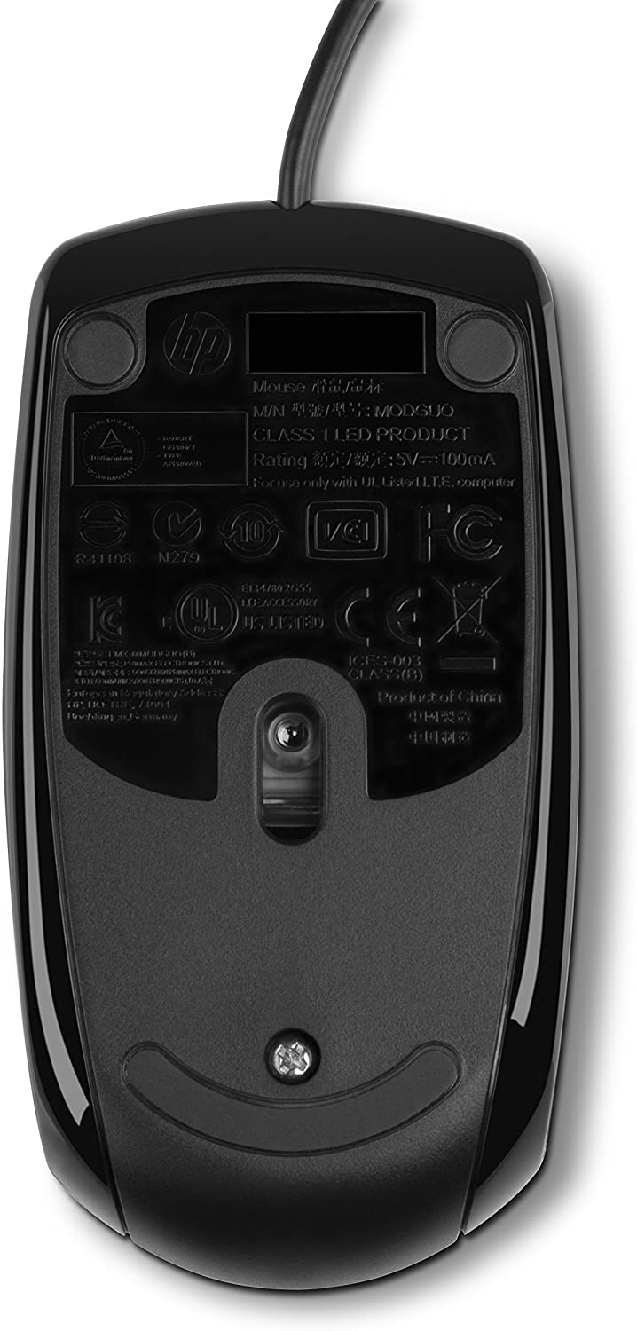 HP USB 3-Button Optical Mouse, 1000 dpi, Rubber Scroll Wheel, USB Type-A - KY619AA#ABA