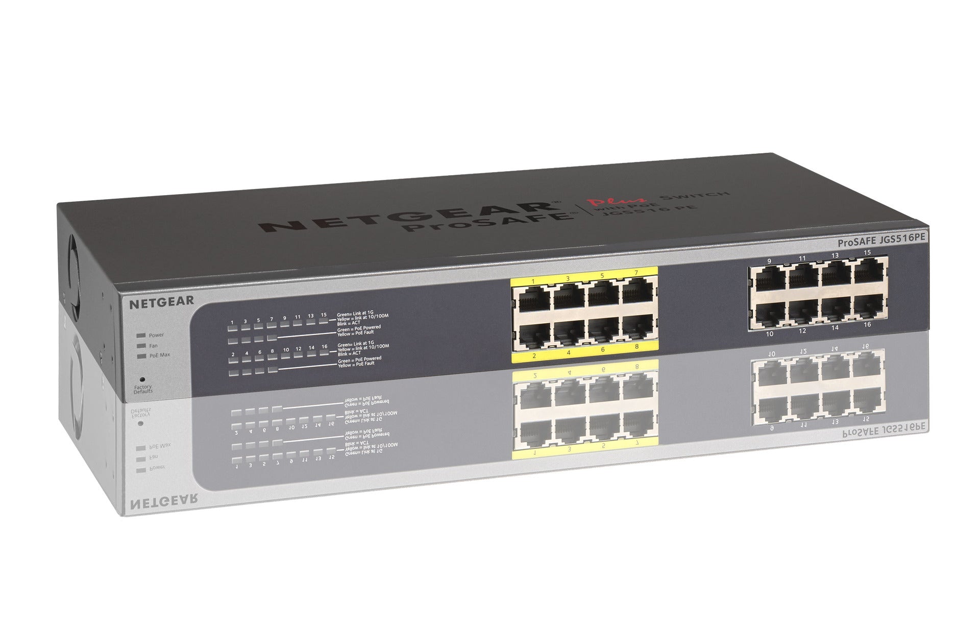 Netgear Prosafe Plus 16-Port Gigabit Ethernet Web Managed PoE Switch, 8 RJ-45+8 PoE Ports - JGS516PE-100NAS