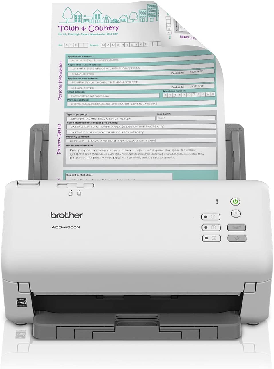 Brother ADS-4300N Sheetfed Professional Desktop Scanner, Duplex Scanning, Ethernet, USB - ADS4300N