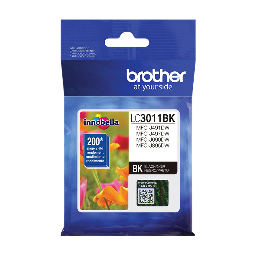 Brother Genuine Standard-Yield Black Ink Cartridge, 200 Pages - LC3011BK