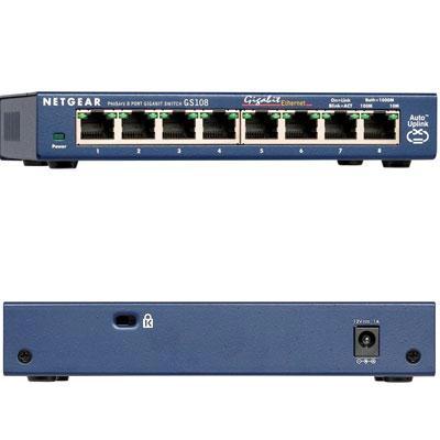 Netgear ProSafe 8-port Gigabit Ethernet Unmanaged Switch, 8 x RJ-45 Ports, Desktop/Wall Mountable - GS108-400NAS