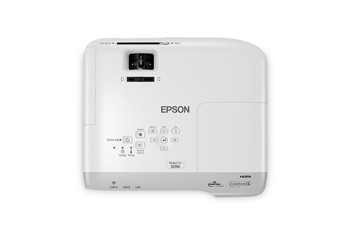 Epson PowerLite 109W Desktop Data Projector, 3LCD WXGA (1280x800), 4000 Lumens, 15,000:1, White  - V11H861020
