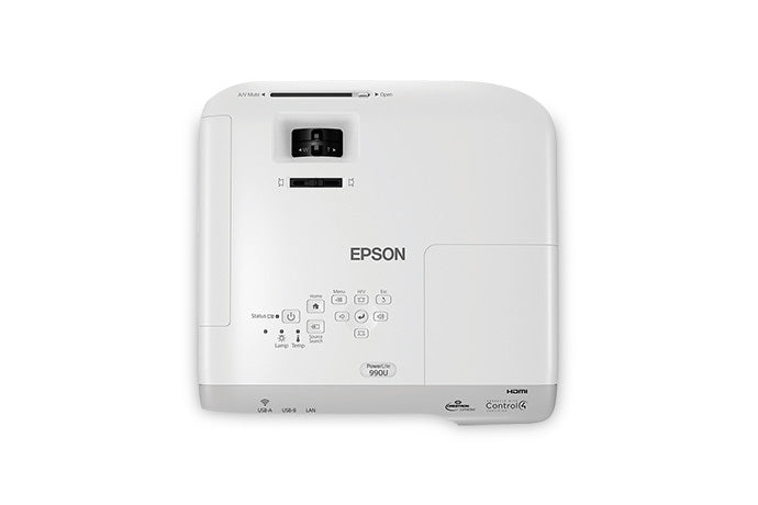 Epson PowerLite 990U Projector, 3LCD WUXGA (1920 x 1200), 3800-Lumen, 15000:1, White - V11H867020