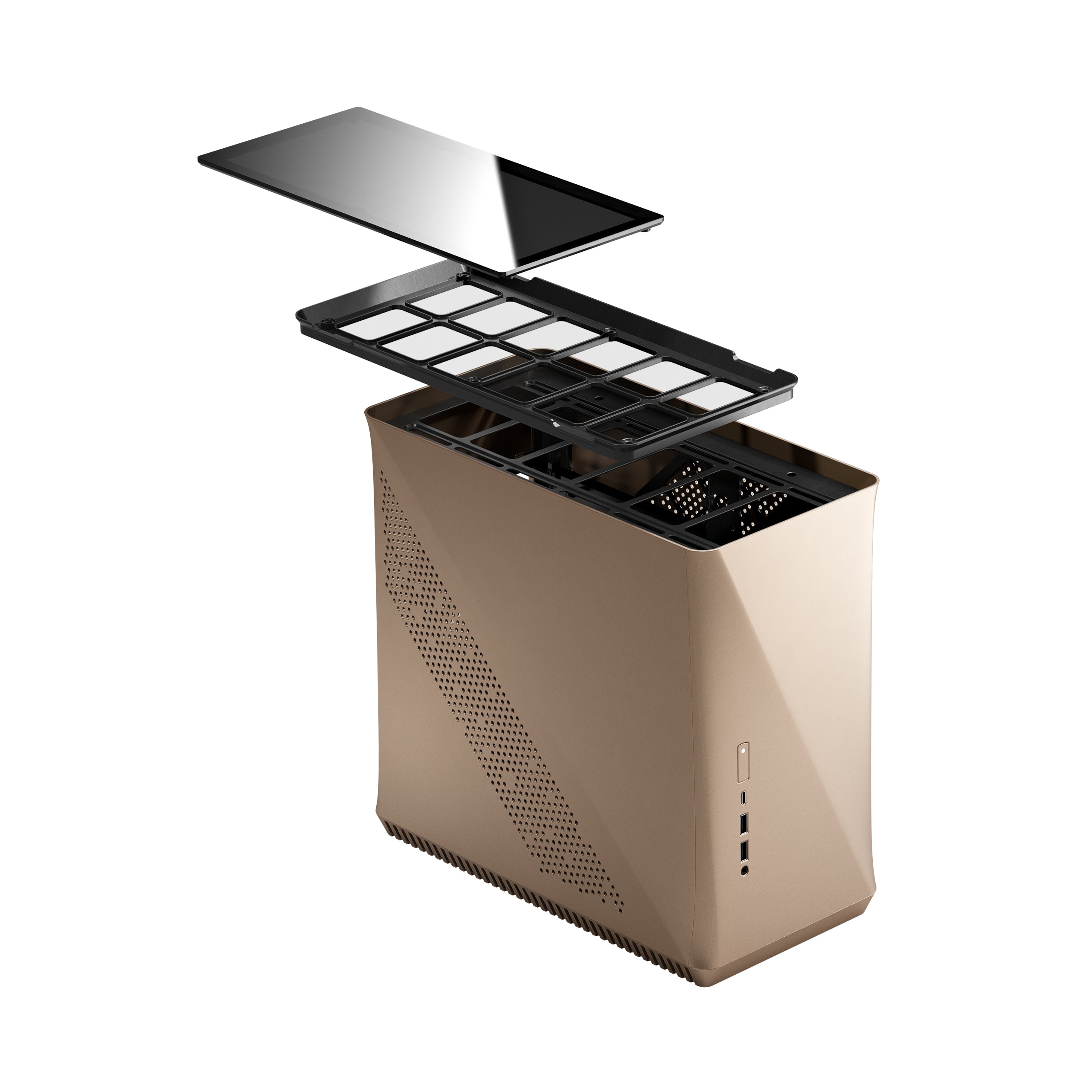 Fractal Design Era ITX SFF Computer Case, USB Ports, Cooling Fans, One 3.5" HDD or Two 2.5" SSDs Support, Gold - FD-CA-ERA-ITX-CHP