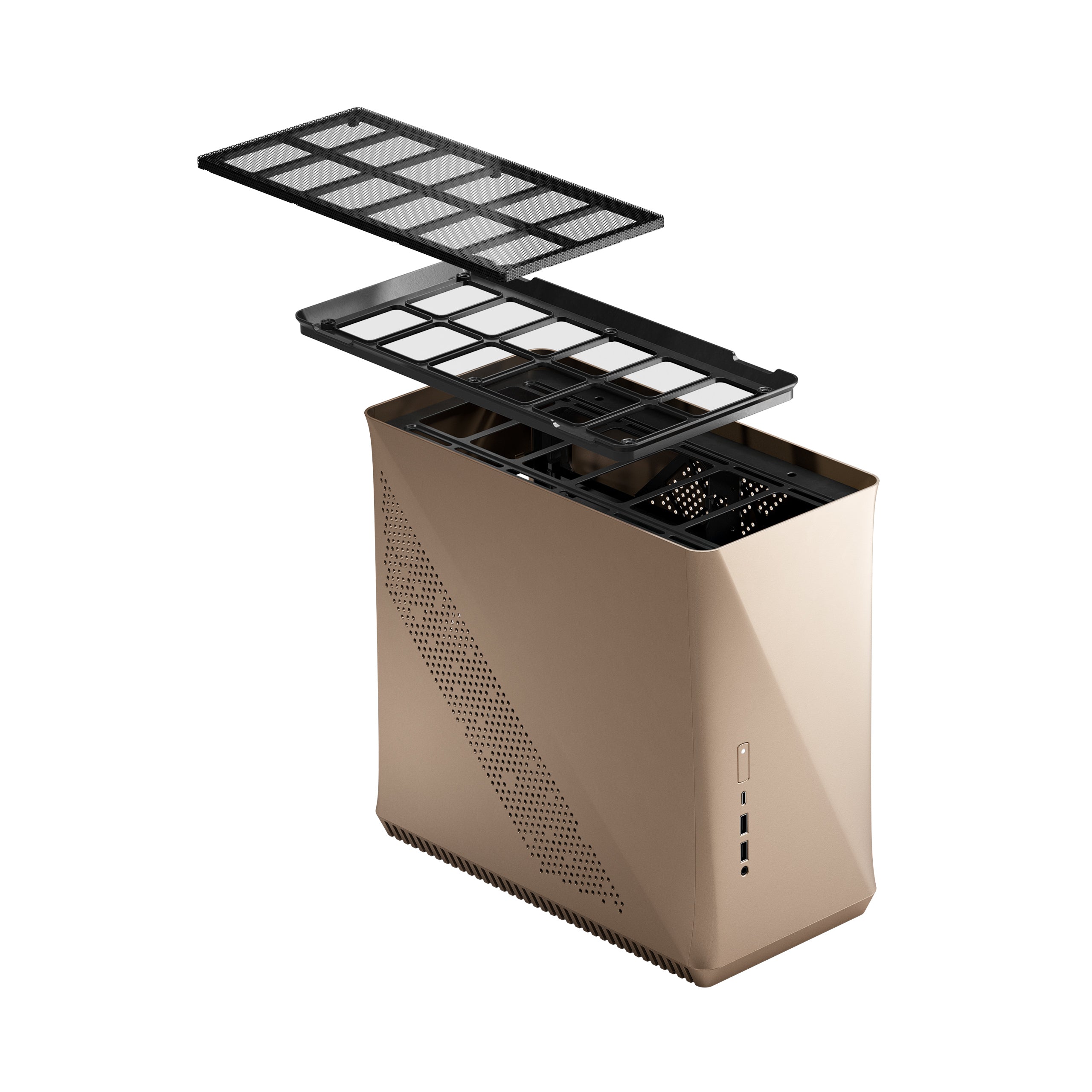 Fractal Design Era ITX SFF Computer Case, USB Ports, Cooling Fans, One 3.5" HDD or Two 2.5" SSDs Support, Gold - FD-CA-ERA-ITX-CHP