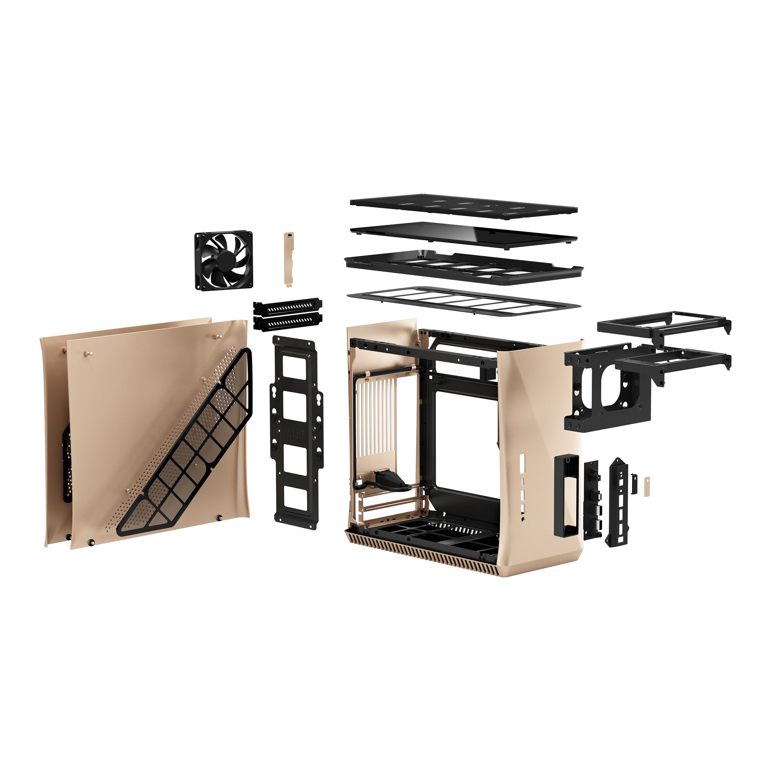 Fractal Design Era ITX SFF Computer Case, USB Ports, Cooling Fans, One 3.5" HDD or Two 2.5" SSDs Support, Gold - FD-CA-ERA-ITX-CHP