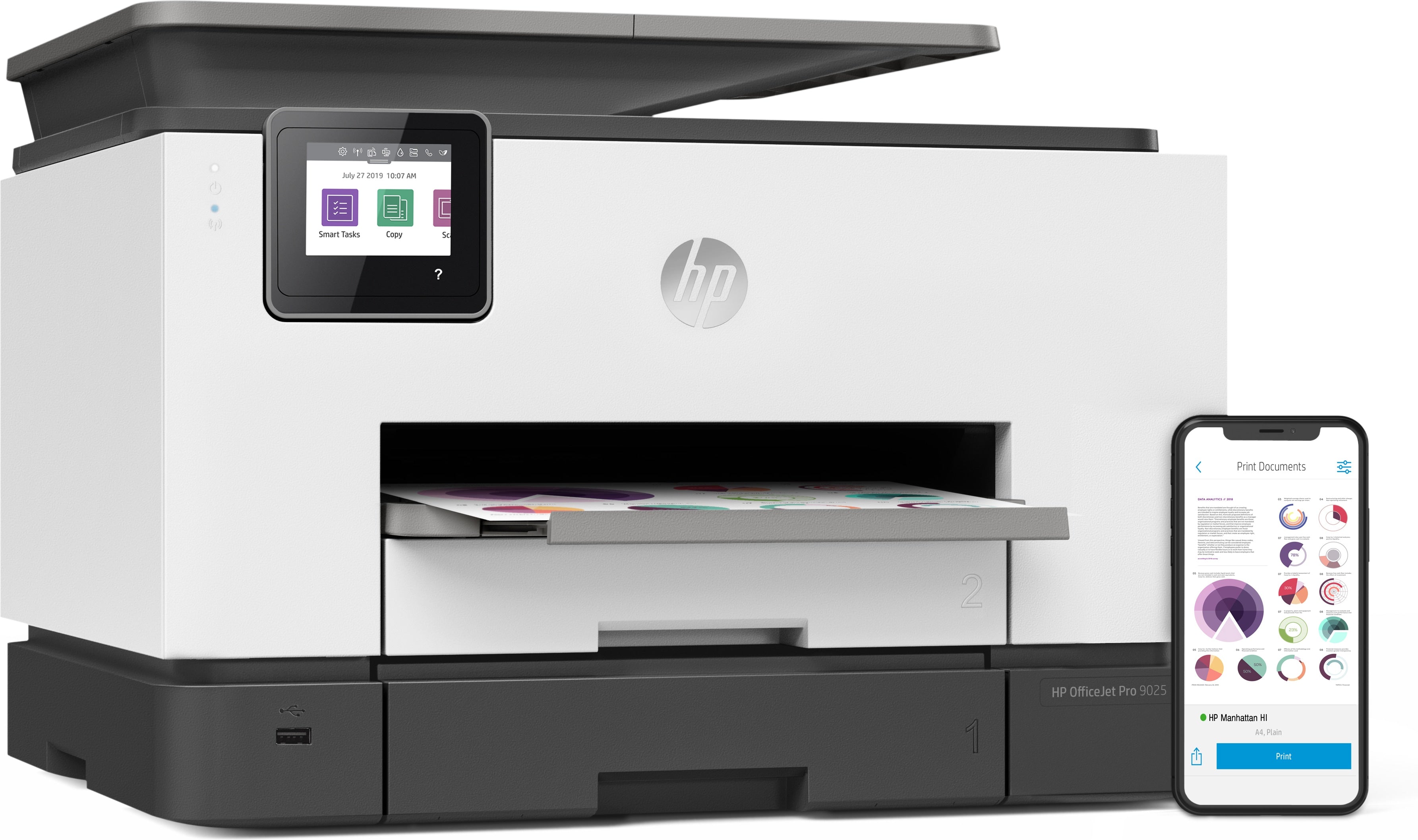 HP OfficeJet Pro 9025 All-in-One Color Inkjet Printer, 24 ppm Black, 20 ppm Color, 4800 x 1200 dpi, 512 MB Memory, WiFi, Ethernet, USB 2.0, Duplex Printing - 1MR66A#B1H