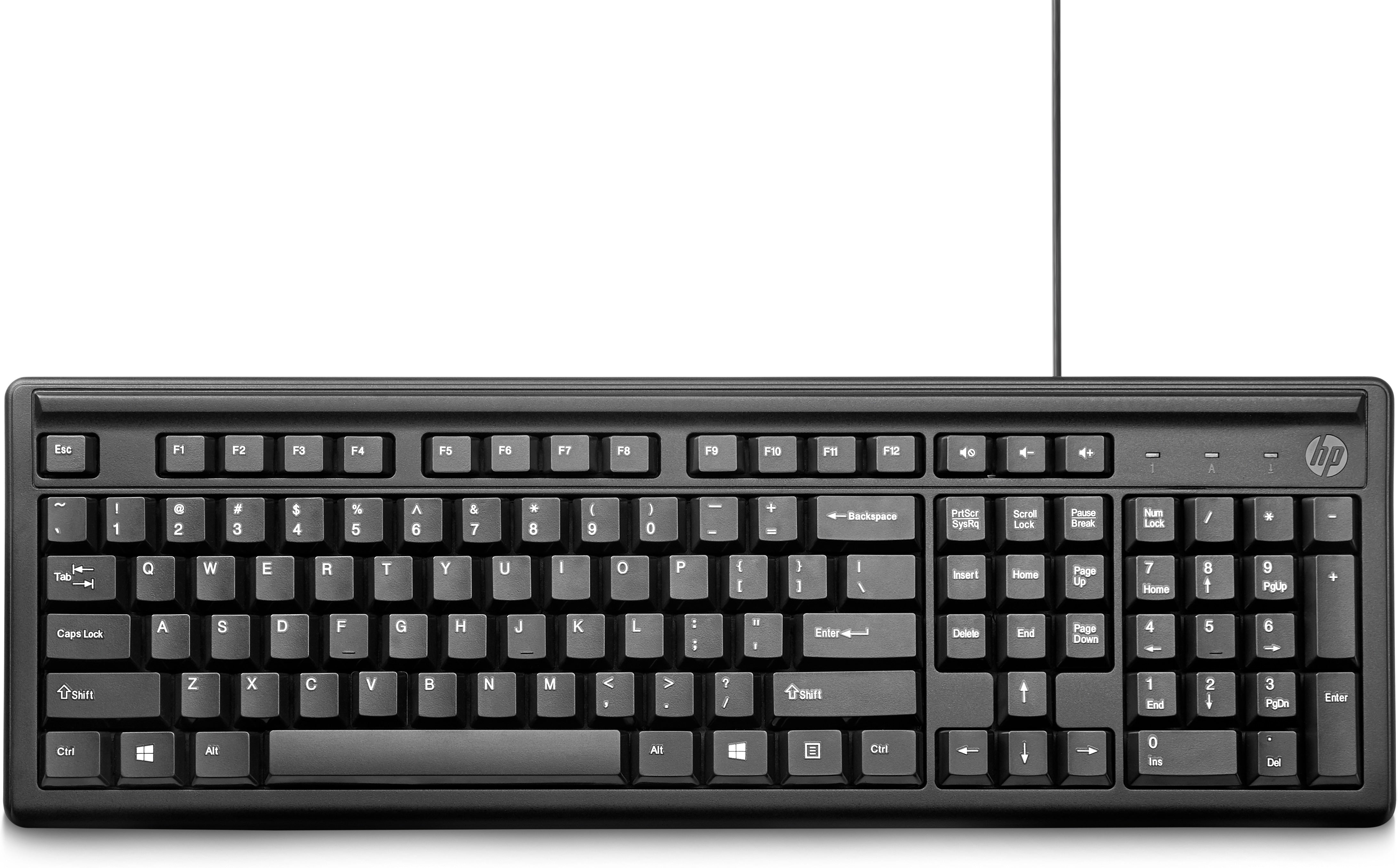 HP Wired USB Keyboard 100, 109 Keys, 12 Function Keys, 3 Hot Keys, Black - 2UN30AA#ABL