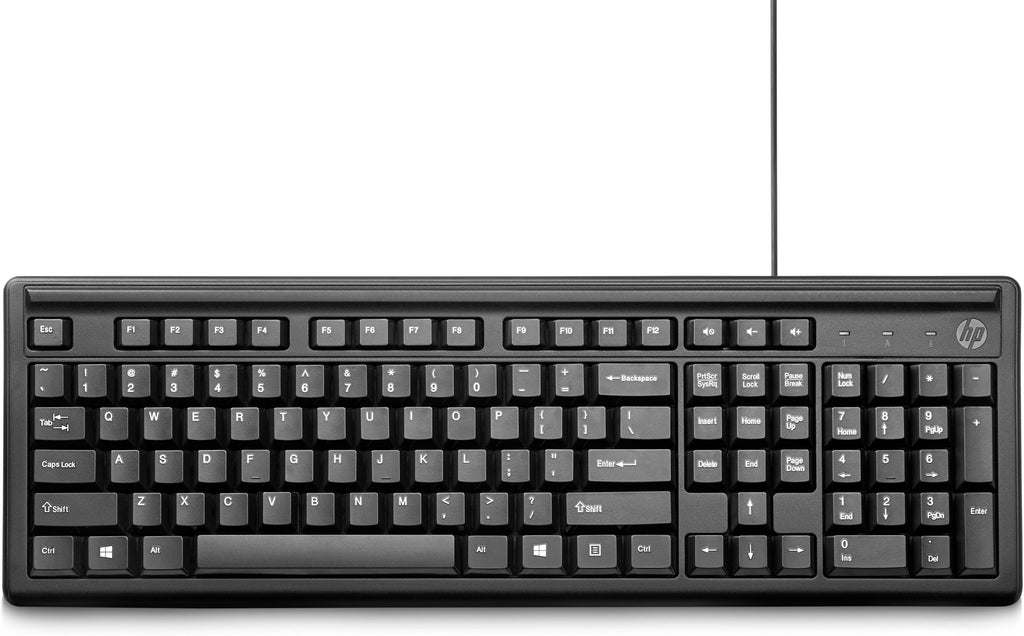 HP Wired USB Keyboard 100, 109 Keys, 12 Function Keys, 3 Hot Keys, Black - 2UN30AA#ABL