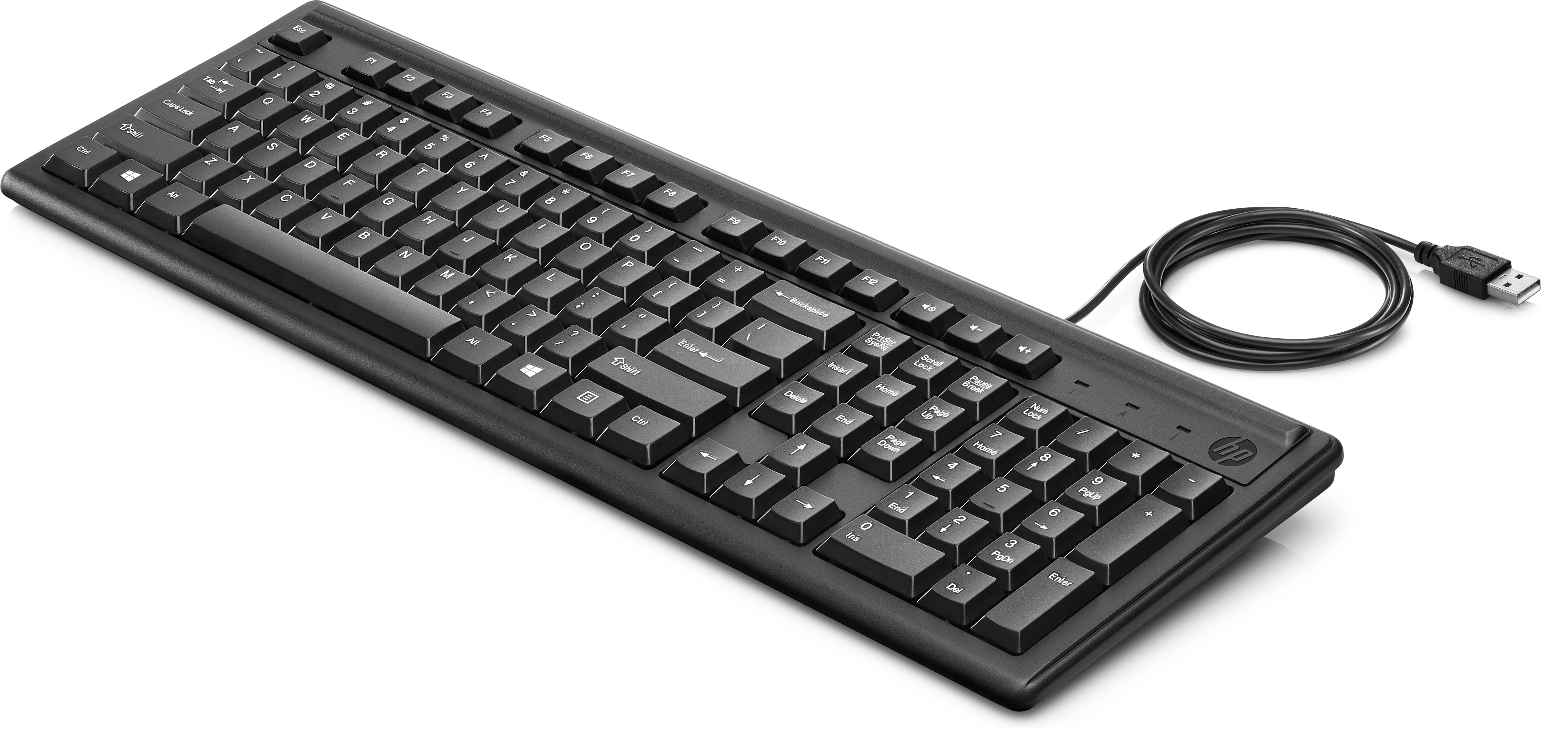 HP Wired USB Keyboard 100, 109 Keys, 12 Function Keys, 3 Hot Keys, Black - 2UN30AA#ABL