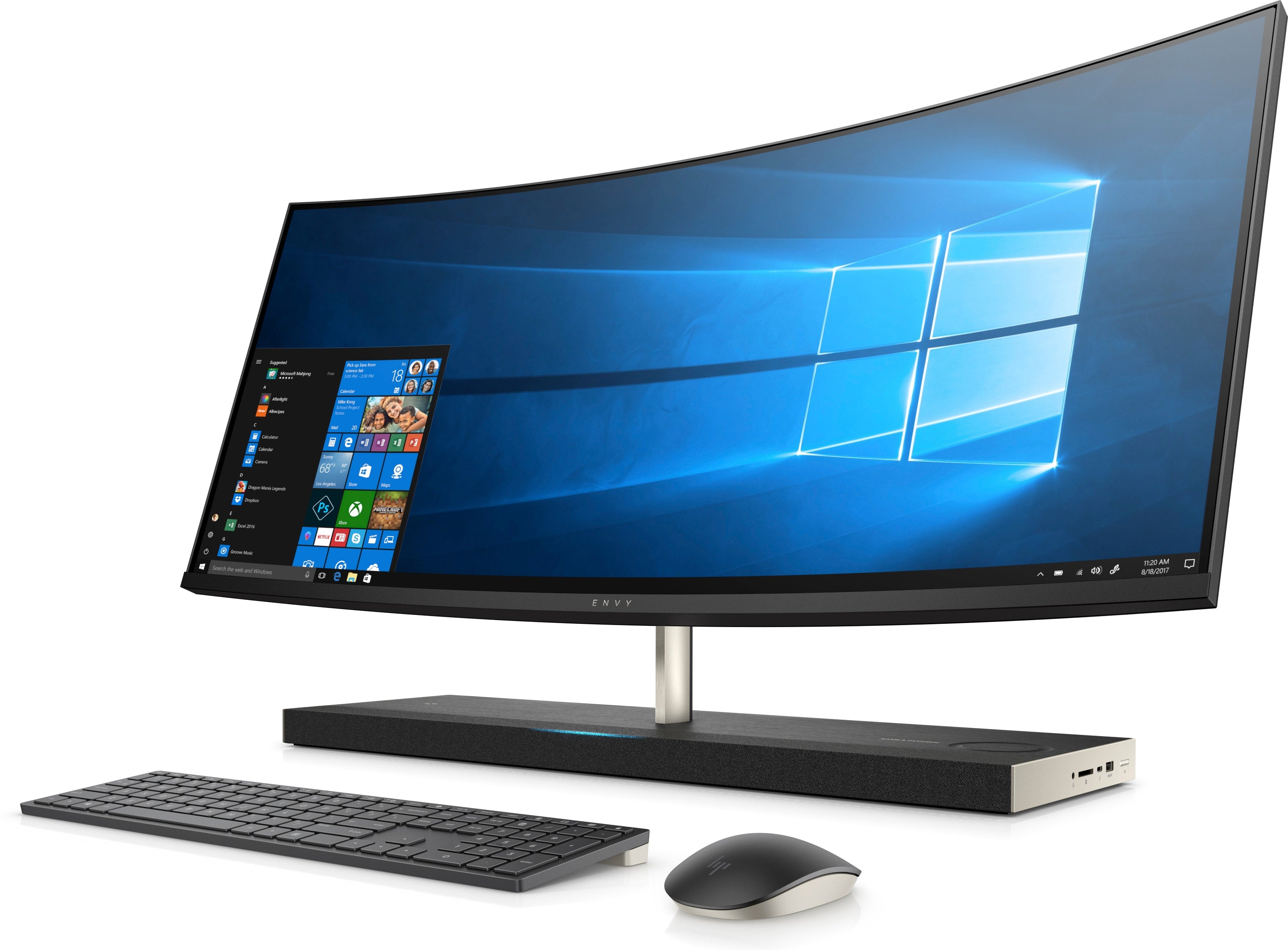 HP Envy 34-b110 34" Ultra Wide Quad HD (Non-Touch) Curved All-in-One Computer, Intel Core i7-8700T, 2.40 GHz, 16GB RAM, 1TB HDD, 256GB SSD, Windows 10 Home 64-bit - 3LB85AA#ABA