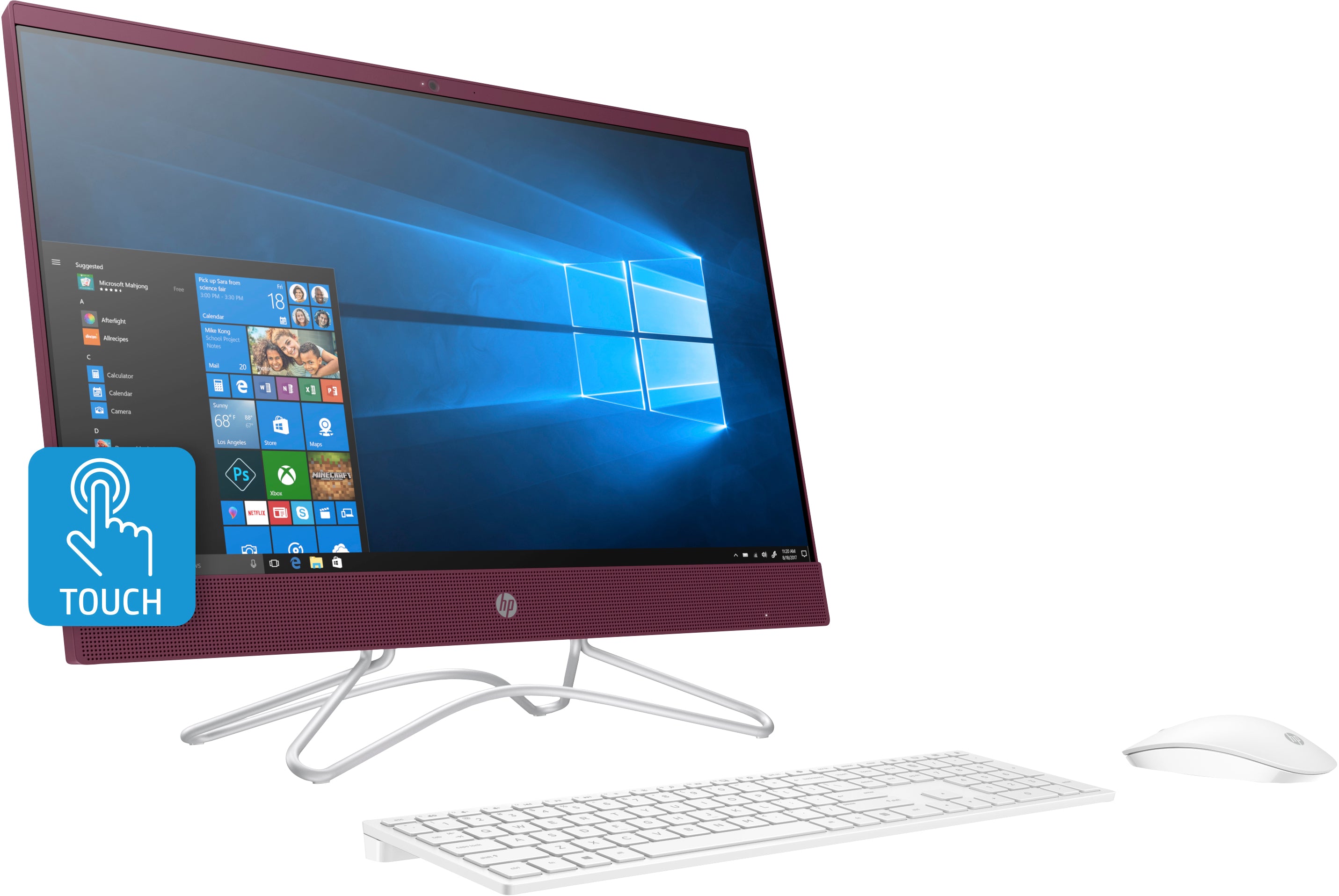 HP 24-f0042cy All-in-One (Touchscreen) Desktop PC, 23.8" FHD, AMD A9-9425, 3.10GHz, 4GB RAM, 1TB HDD, Windows 10 Home 64-Bit, Maroon Burgundy - 3LC04AA#ABA