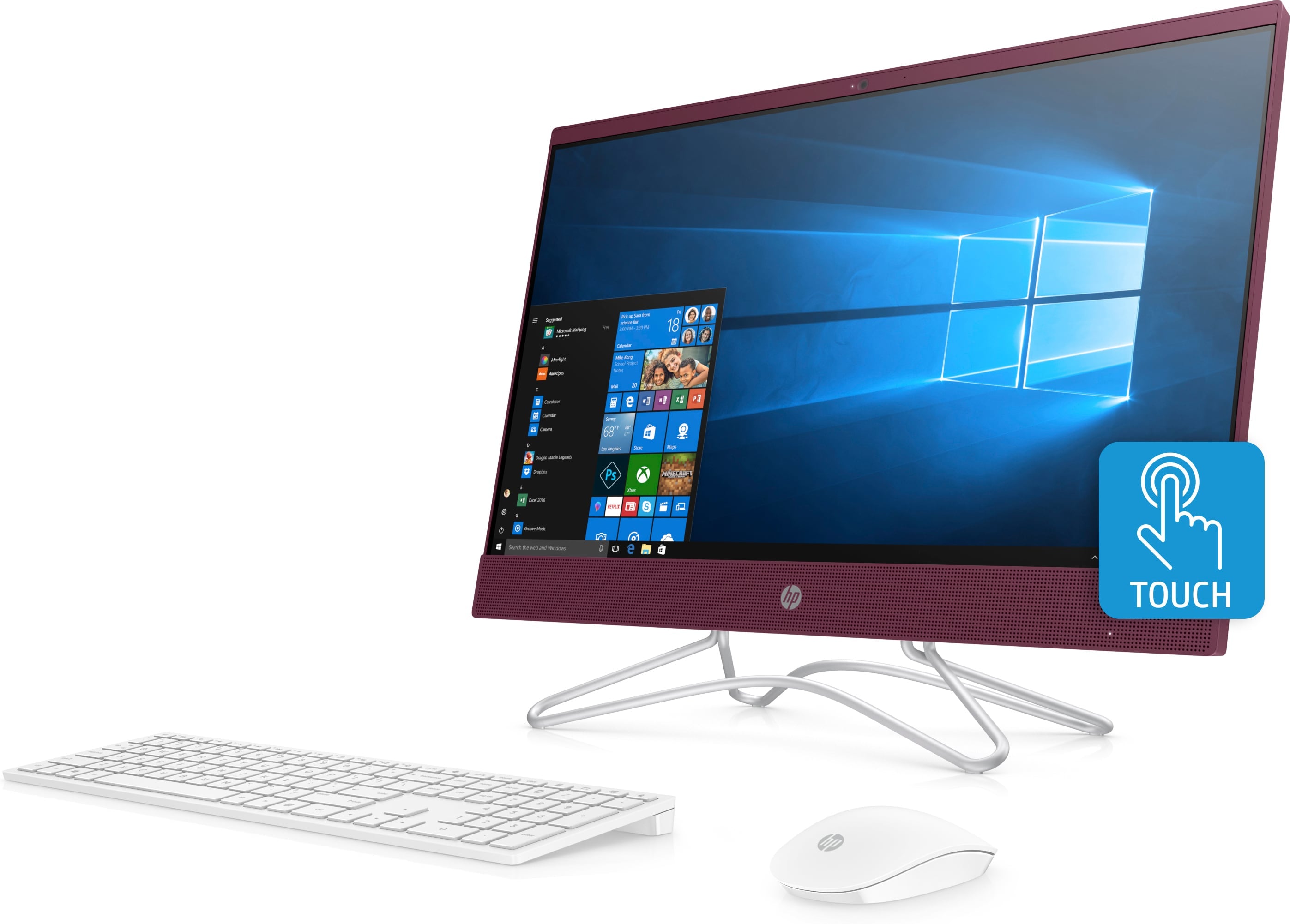 HP 24-f0042cy All-in-One (Touchscreen) Desktop PC, 23.8" FHD, AMD A9-9425, 3.10GHz, 4GB RAM, 1TB HDD, Windows 10 Home 64-Bit, Maroon Burgundy - 3LC04AA#ABA