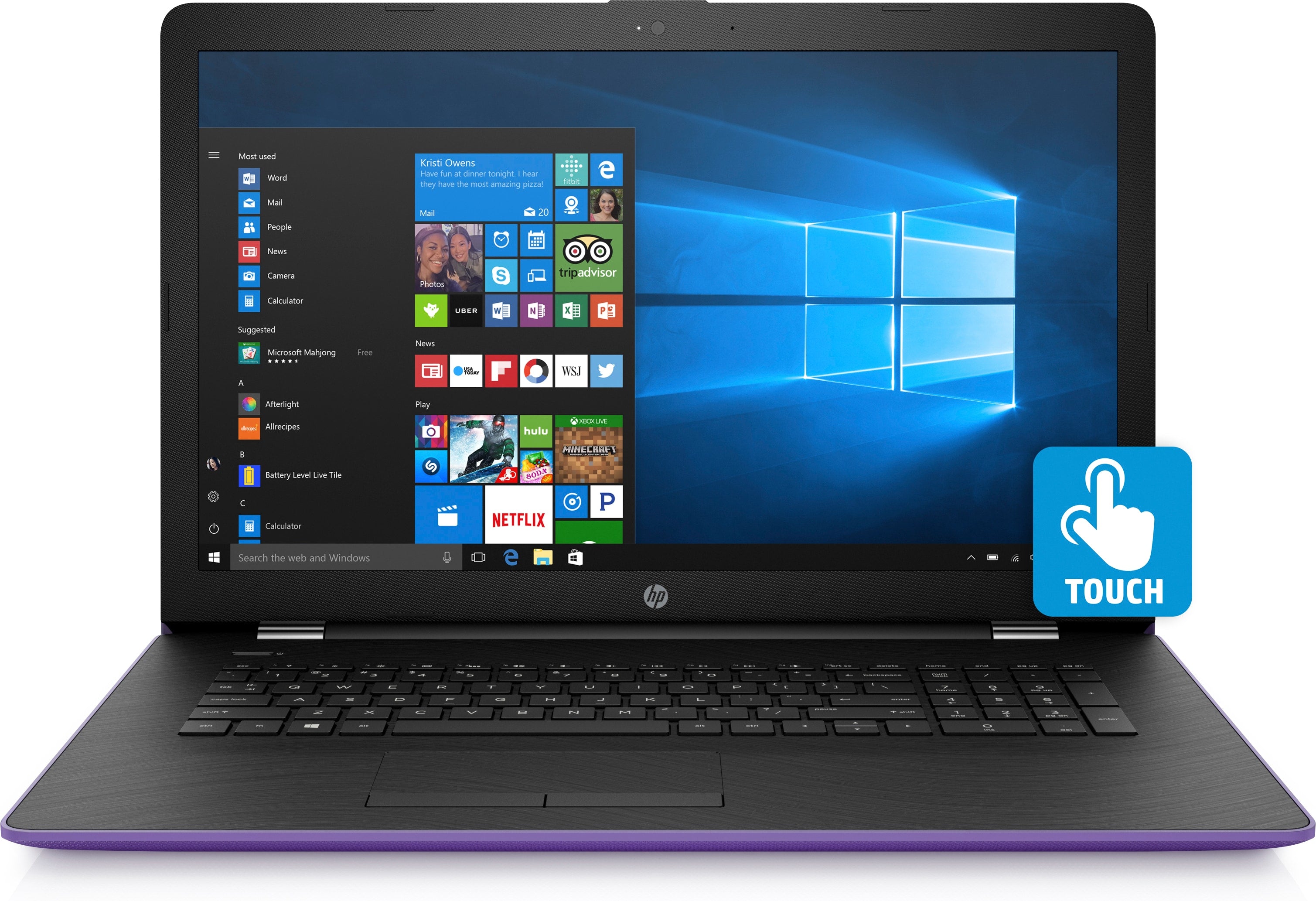 HP 17-ak024cy 17.3" HD+ (Touchscreen) Laptop, AMD:A6-9220, 2.50GHz, 8GB RAM, 1 TB HDD, Windows 10 Home 64-Bit, Amethyst Purple + Office 365 Personal 1-year- 3ZF51UA#ABA