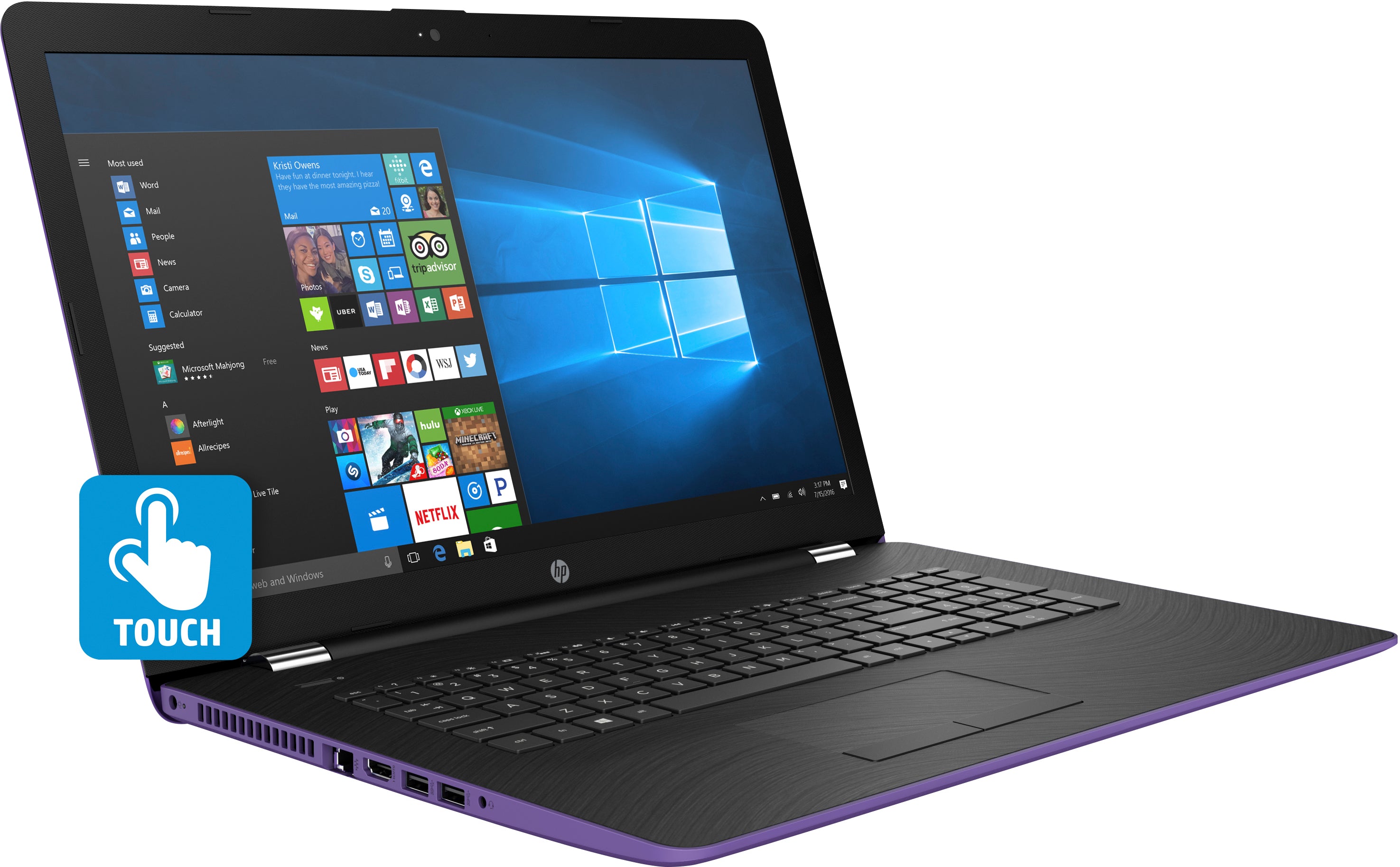 HP 17-ak024cy 17.3" HD+ (Touchscreen) Laptop, AMD:A6-9220, 2.50GHz, 8GB RAM, 1 TB HDD, Windows 10 Home 64-Bit, Amethyst Purple + Office 365 Personal 1-year- 3ZF51UA#ABA