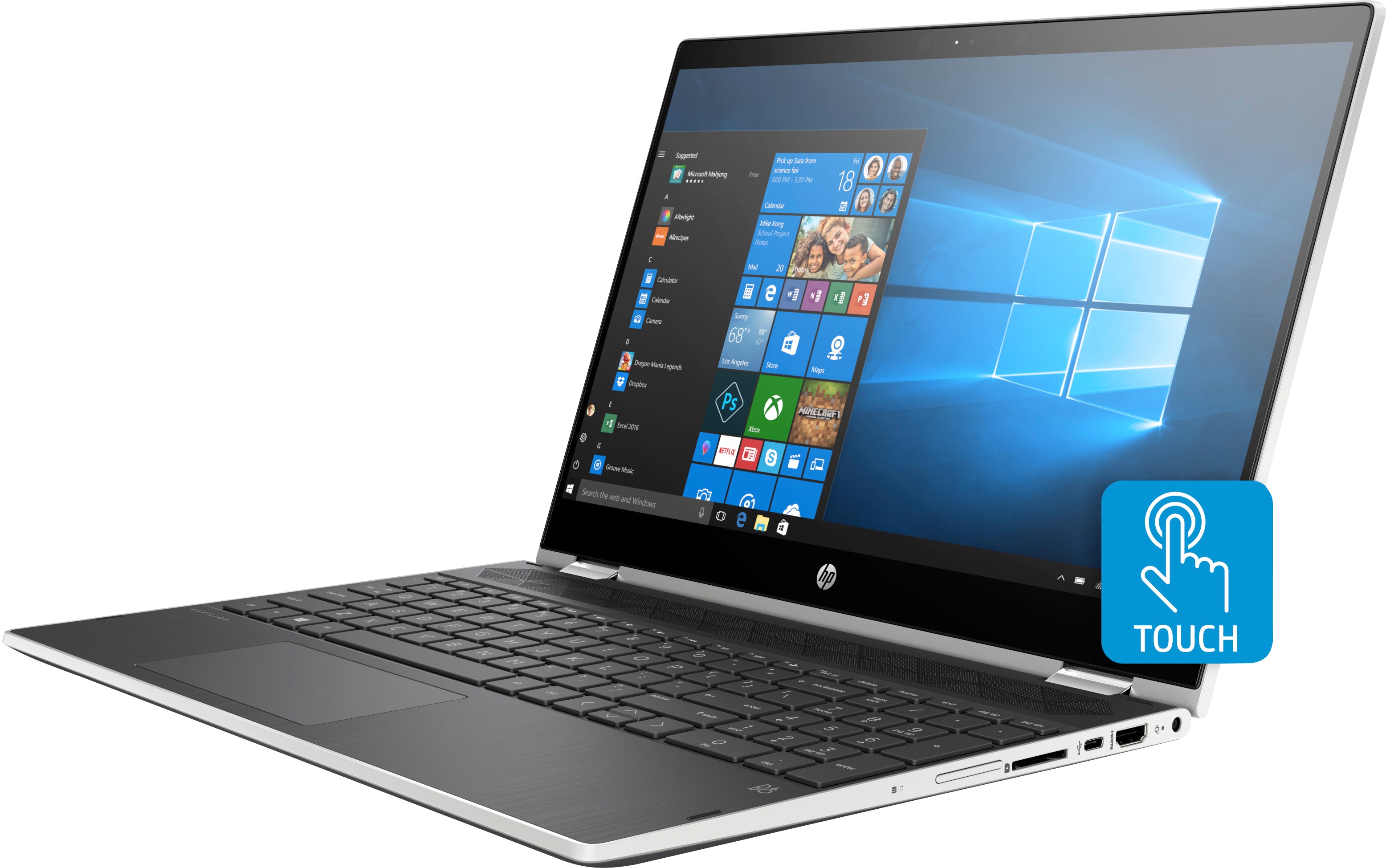 HP Pavilion x360 15-cr0091ms 15.6" FHD (Touchscreen) Convertible Notebook, Intel Core i5-8250U, 1.60GHz, 8GB RAM, 128GB SSD, Windows 10 Home 64-Bit- 4BV59UA#ABA