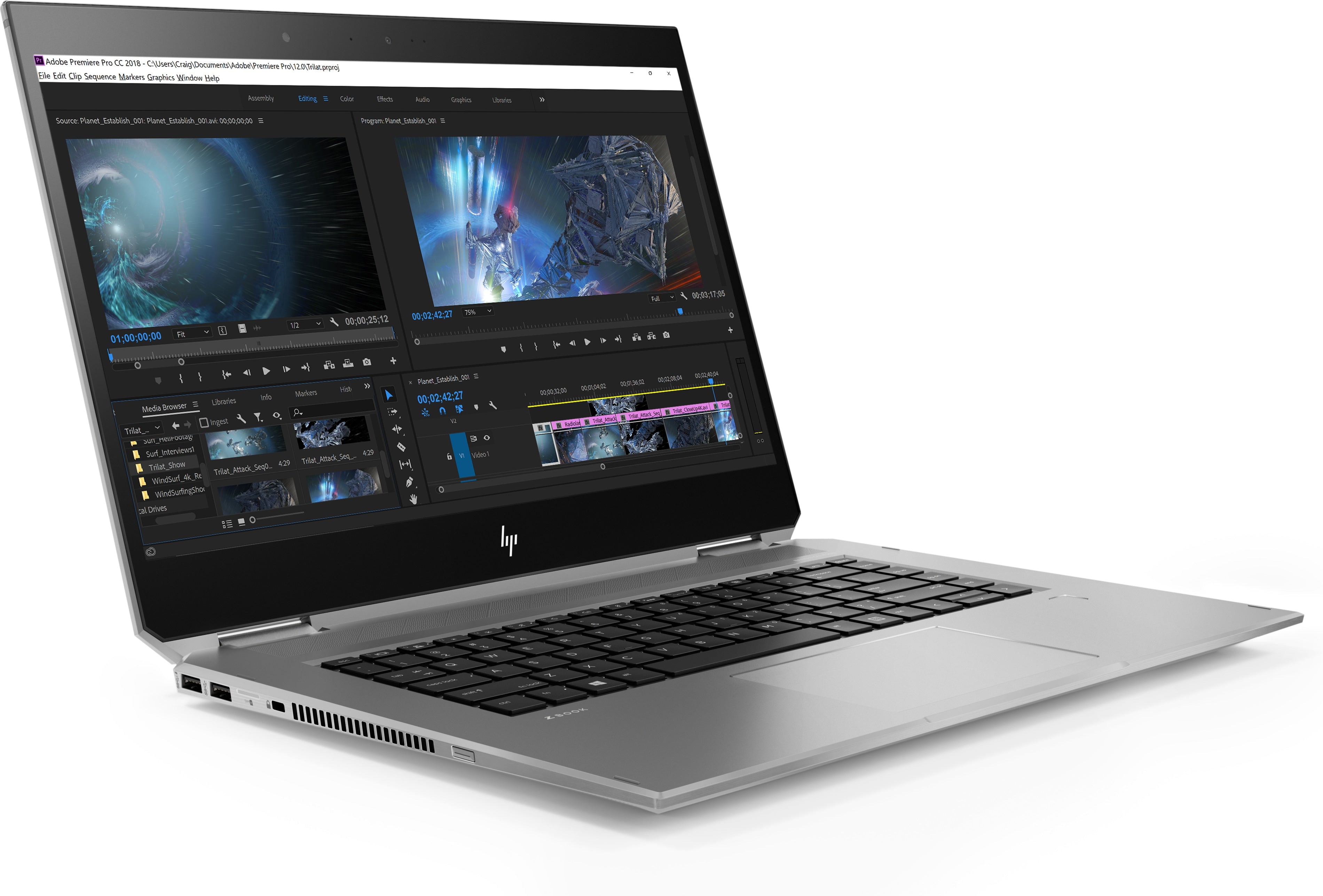 HP ZBook Studio x360 G5 2-in-1 Mobile Workstation, 15.6" 4K UHD (Touch) Display, Intel Core i7-8750H, 2.20GHz, 8GB RAM, 256GB SSD, Win 10 Pro, Silver- 4NL00UT#ABA (Certified Refurbished)