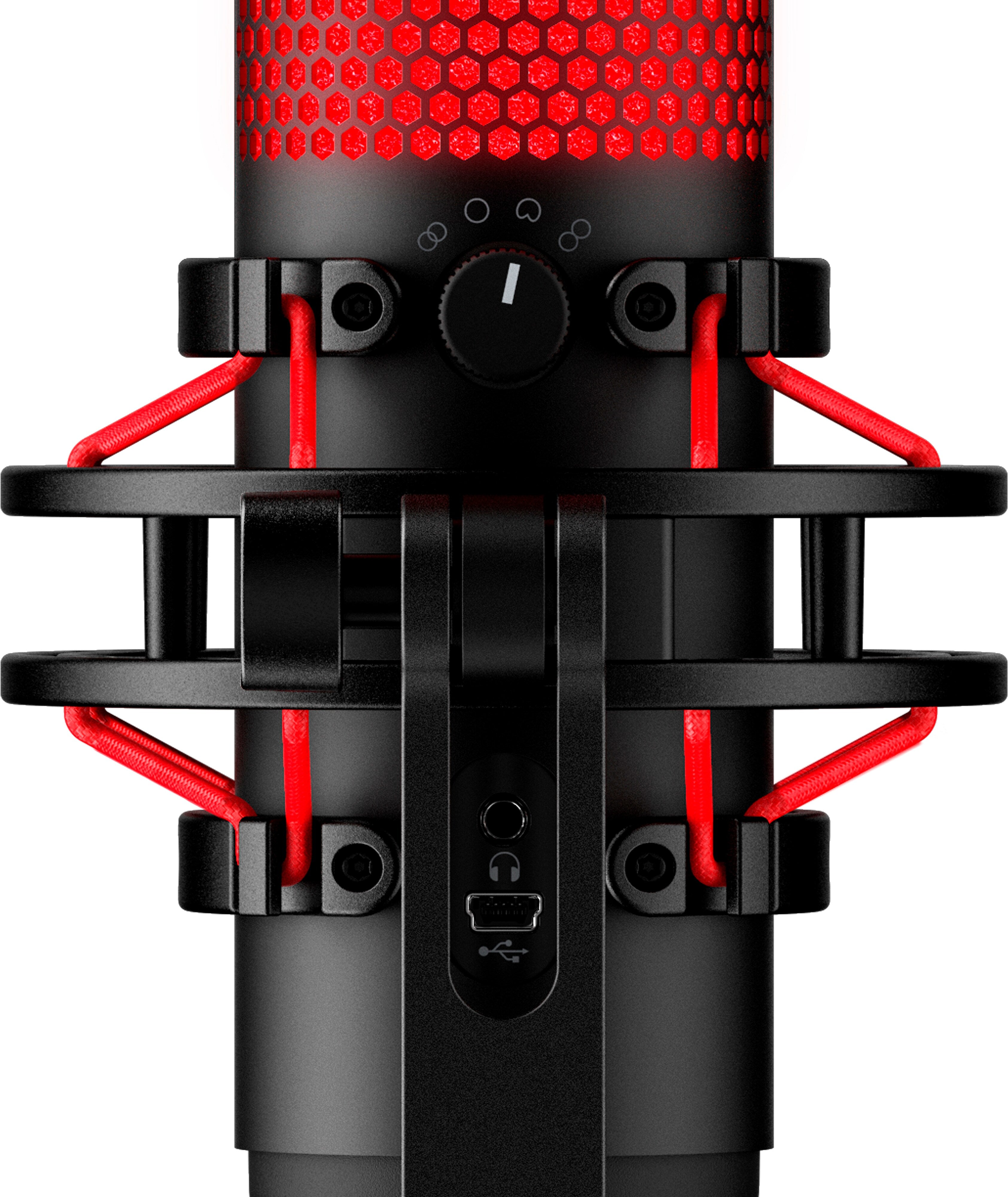 HP HyperX QuadCast USB Microphone, Red Lighting, 3.5mm, Bidirectional, Black-Red - 4P5P6AA