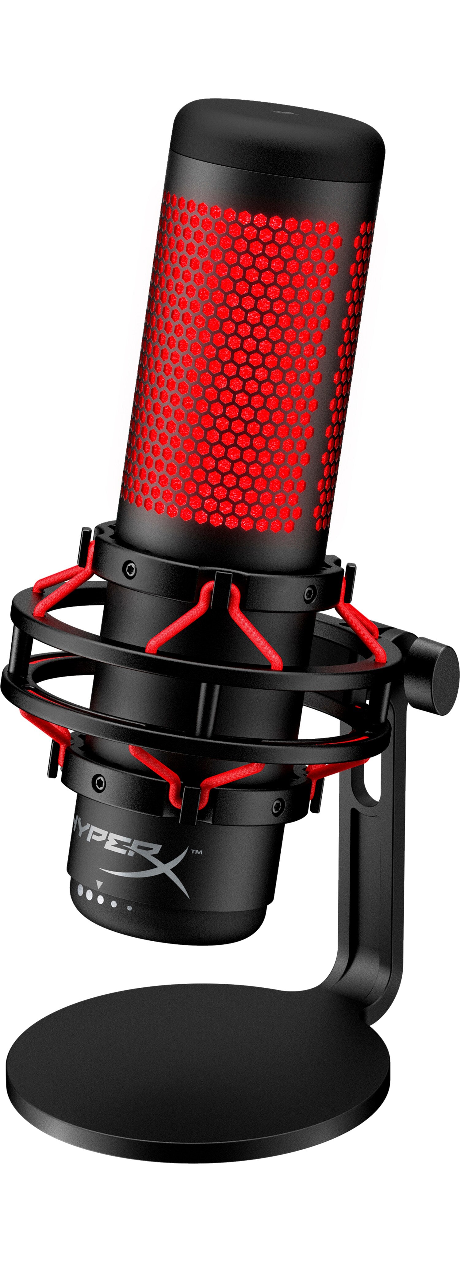 HP HyperX QuadCast USB Microphone, Red Lighting, 3.5mm, Bidirectional, Black-Red - 4P5P6AA
