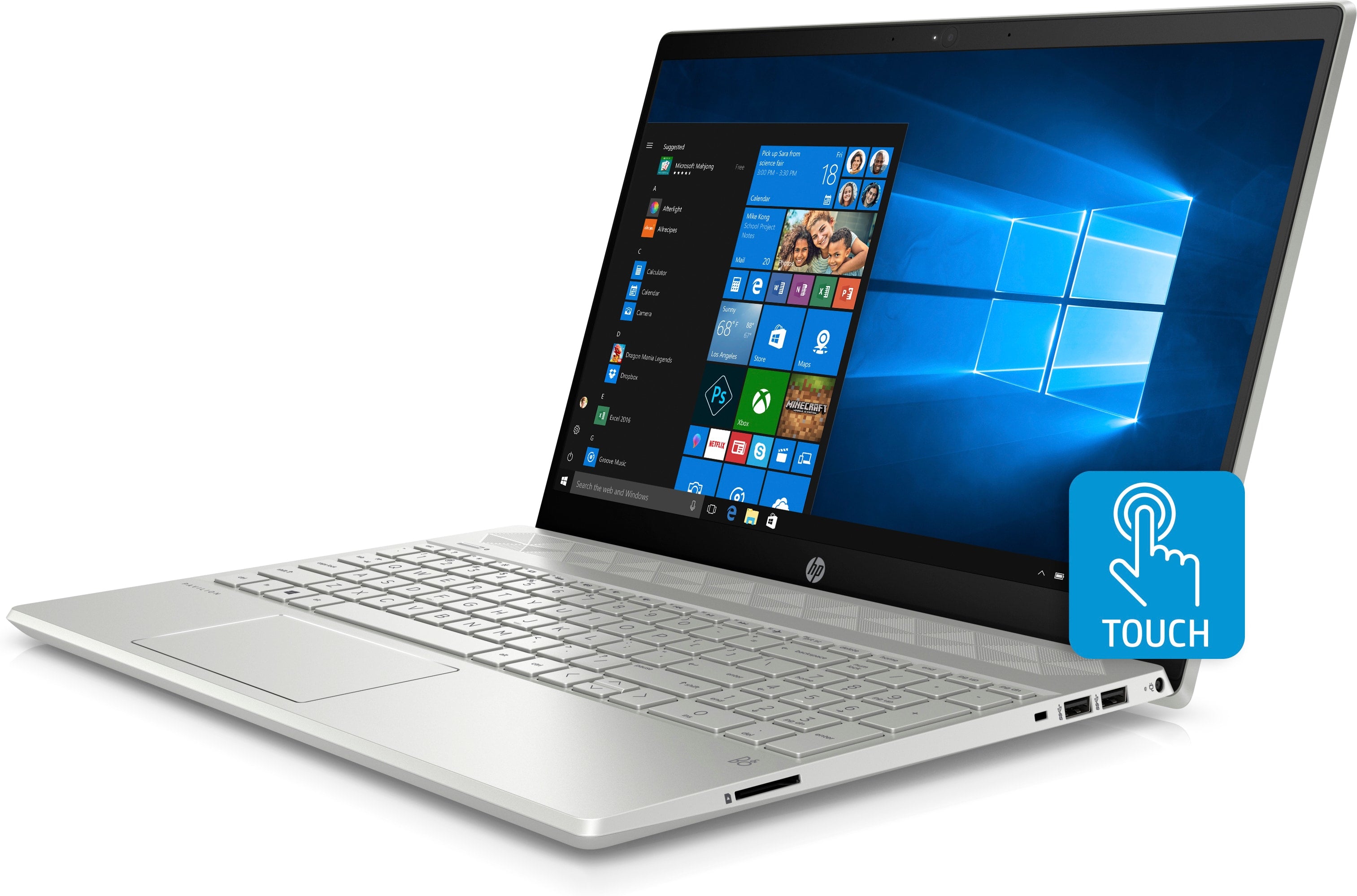 HP Pavilion 15-cw0005cy 15.6" HD (Touchscreen) Notebook, AMD Ryzen 3 2300U, 2.0GHz, 8GB RAM, 1TB SATA, Windows 10 Home 64Bit, Mineral Silver + Office 365 Personal 1-year - 4YM99UA#ABA