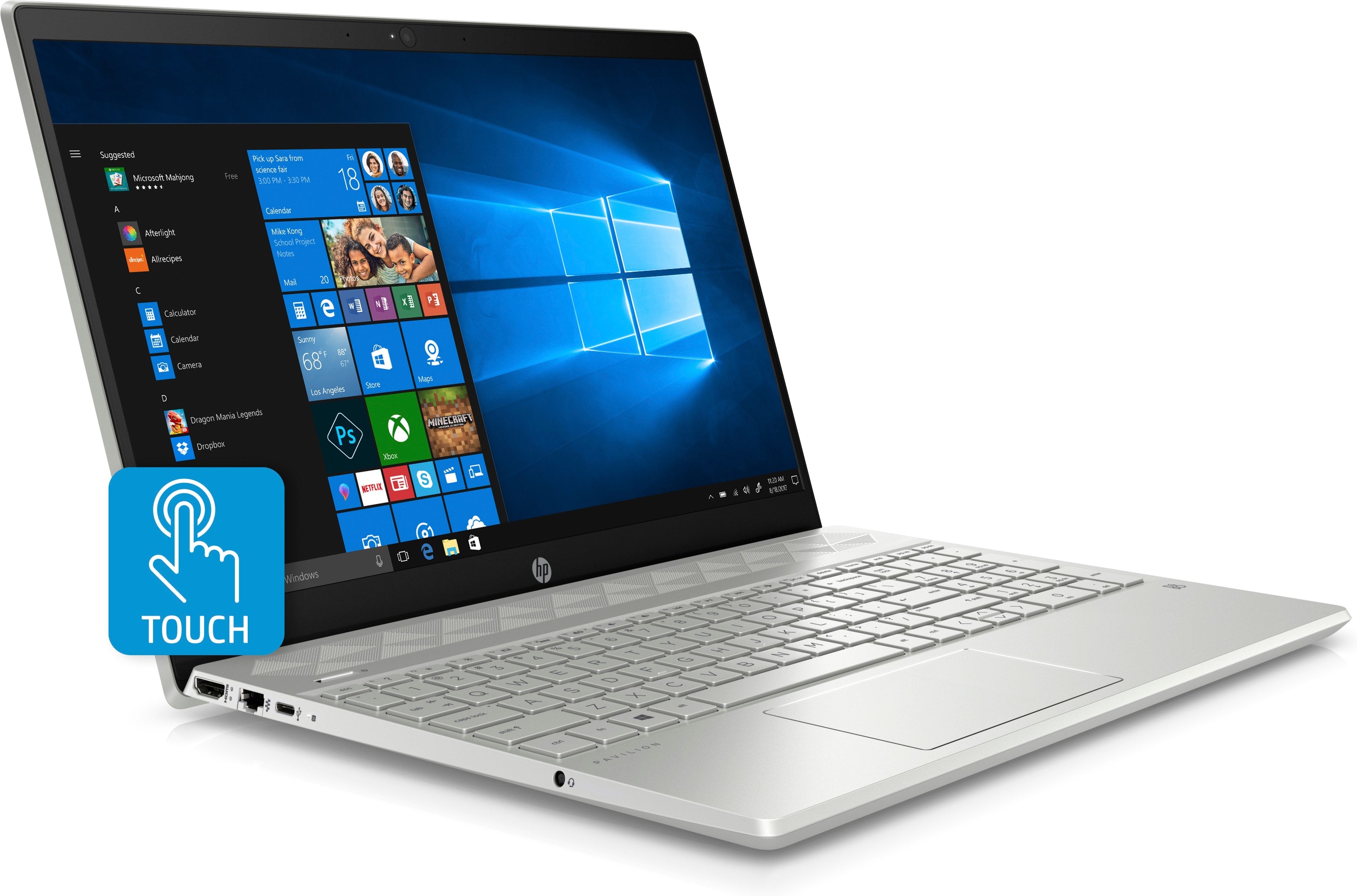 HP Pavilion 15-cw0005cy 15.6" HD (Touchscreen) Notebook, AMD Ryzen 3 2300U, 2.0GHz, 8GB RAM, 1TB SATA, Windows 10 Home 64Bit, Mineral Silver + Office 365 Personal 1-year - 4YM99UA#ABA