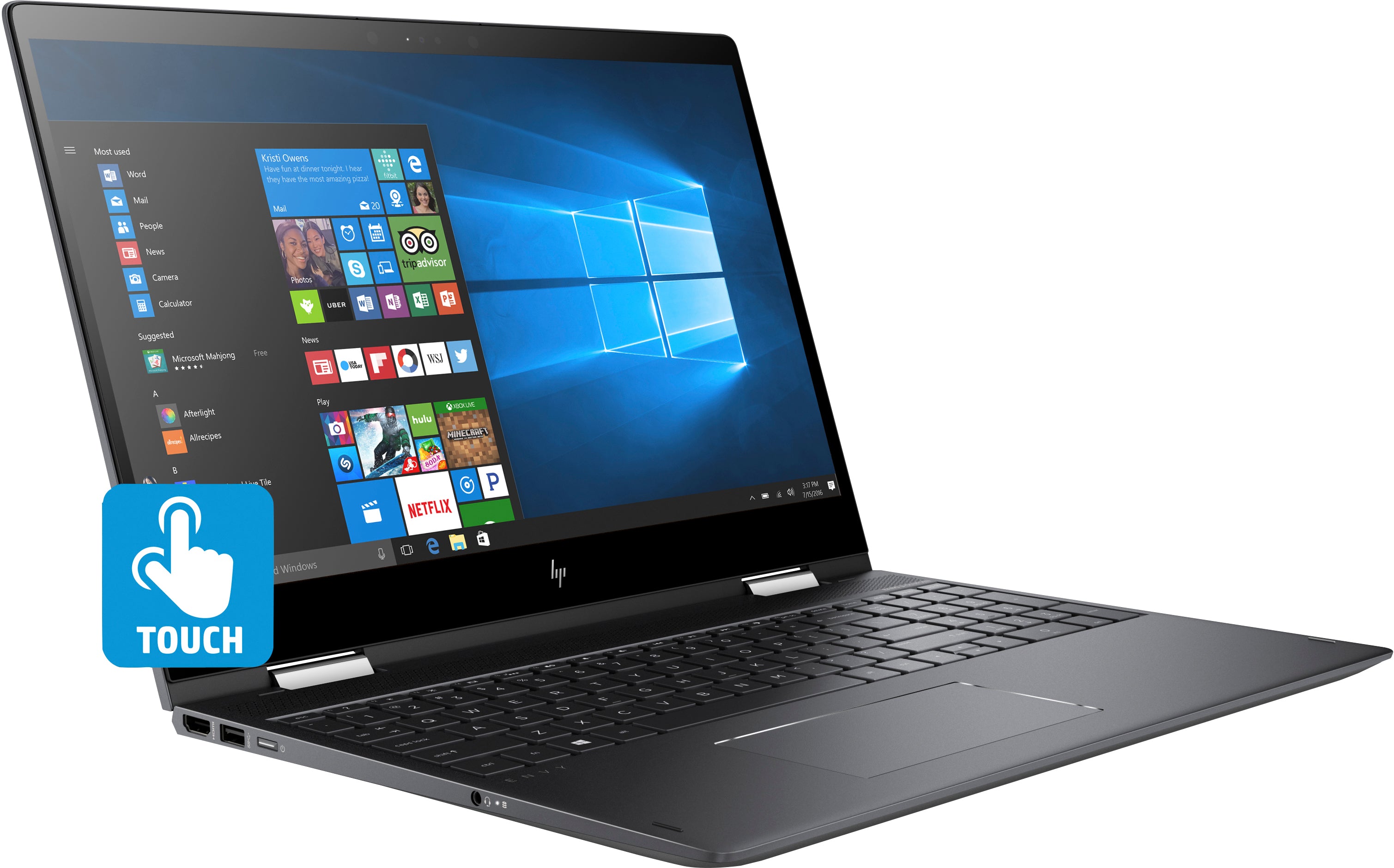 HP Envy x360 15-bq210nr Convertible Notebook, 15.6" FHD (Touchscreen) Display, AMD Ryzen 5, 2.00GHz, 8GB RAM, 256GB SSD, Windows 10 Home 64-Bit, Dark Ash Silver- 4YU05UA#ABA (Certified Refurbished)