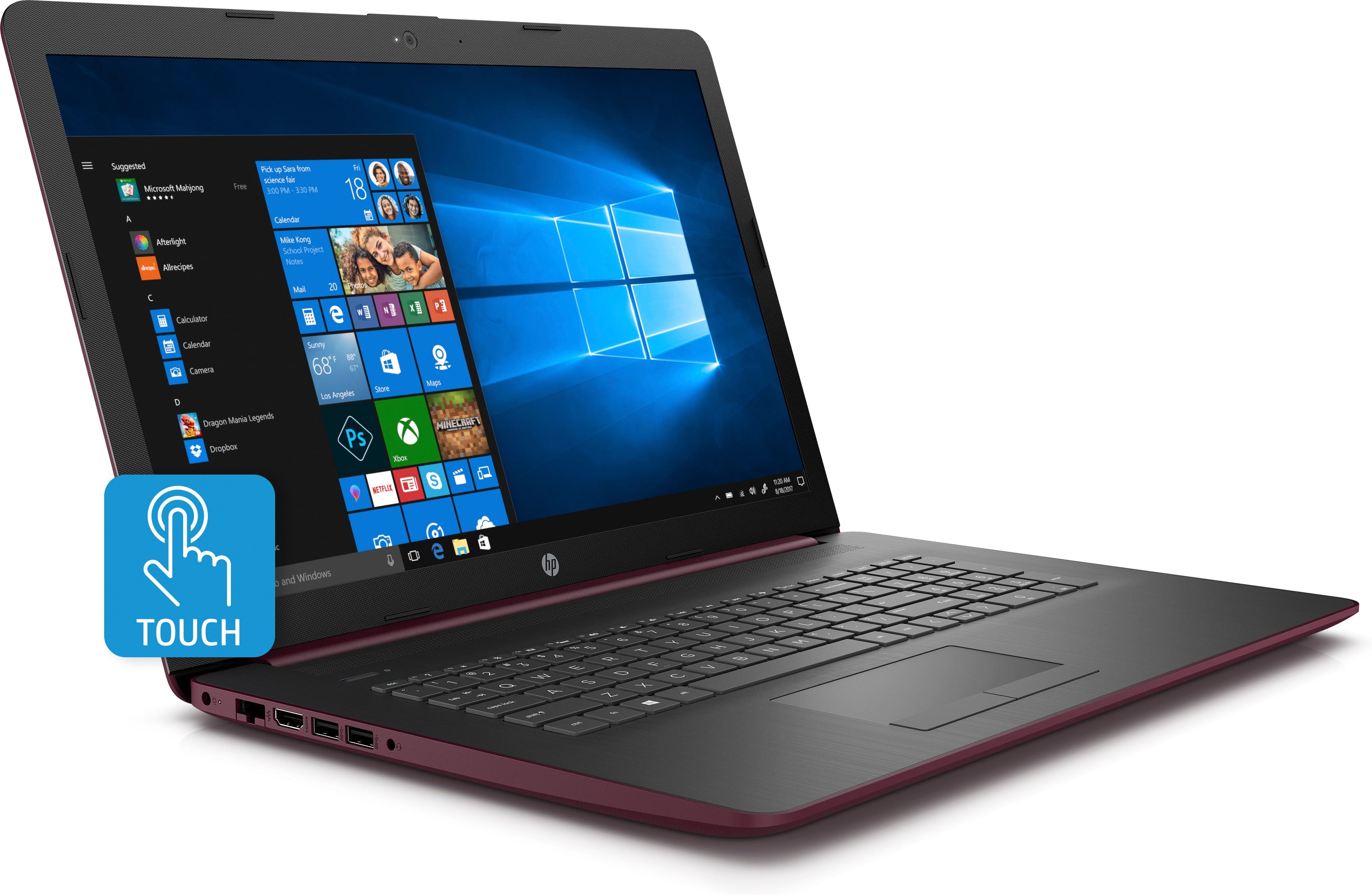 HP 17-ca0007ds 17.3" HD+ (Touchscreen) Notebook, AMD:R3-2300U, 2.0GHz, 8GB RAM, 1TB HDD, Windows 10 Home 64-Bit- 5HG67UA#ABA (Certified Refurbished)