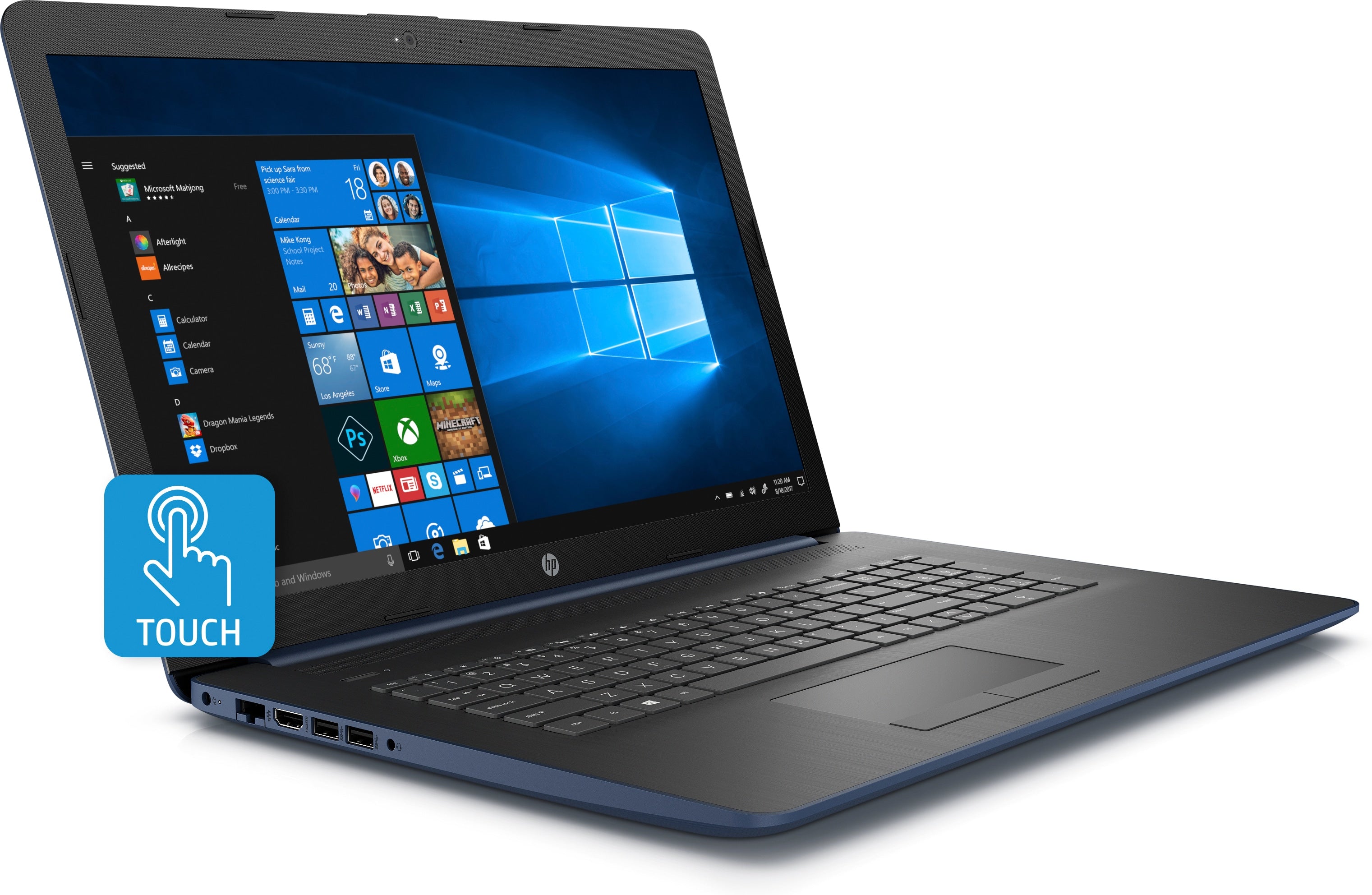 HP 17-ca0009ds 17.3" HD+ (Touchscreen) Notebook, AMD:R3-2300U, 2.0GHz, 8GB RAM, 1TB HDD, Windows 10 Home 64-Bit- 5HH08UA#ABA