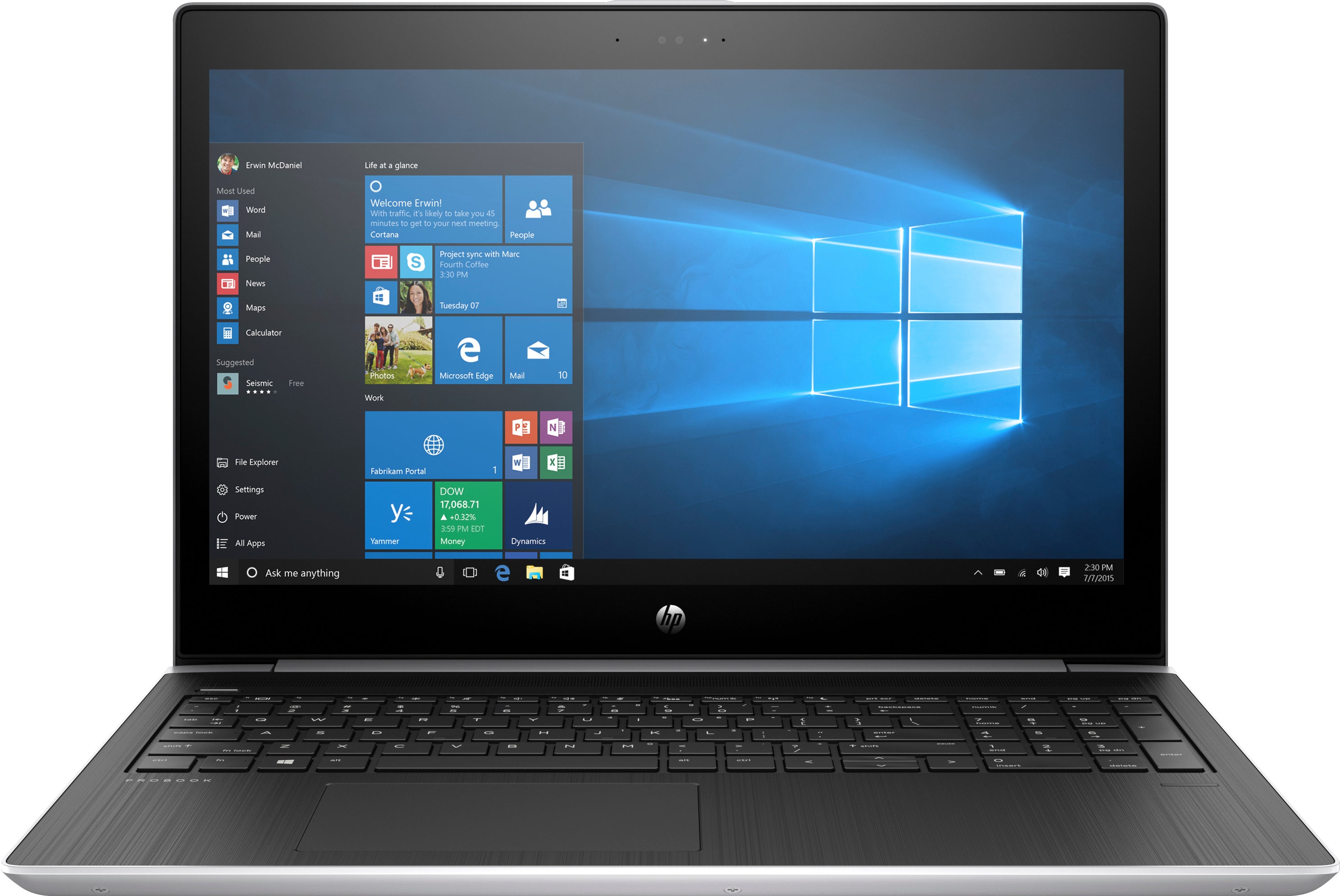 HP ProBook 450-G5 15.6" HD (Non-Touch) Notebook PC, Intel i5-7200U, 2.50GHz, 4GB RAM, 500GB HDD, Windows 10 Pro 64-Bit - 5HT18UT#ABA