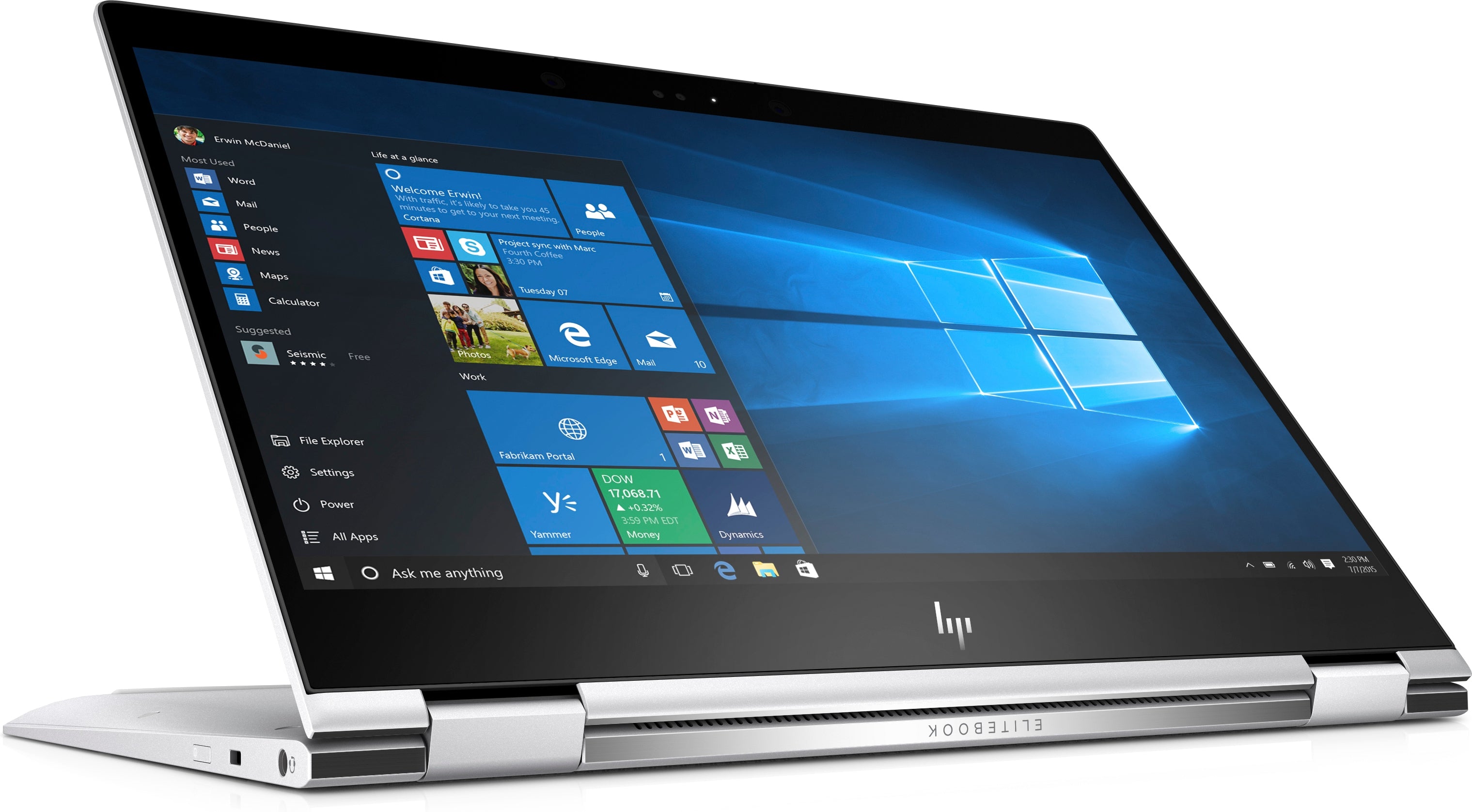 HP EliteBook X360 1020-G2 12.5" 4K UHD (Touchscreen) Convertible Notebook PC, Intel Core: i7-7500U, 2.70 GHz, 16GB RAM, 256GB SSD, Windows 10 Pro 64-Bit - 5KZ83UT#ABA