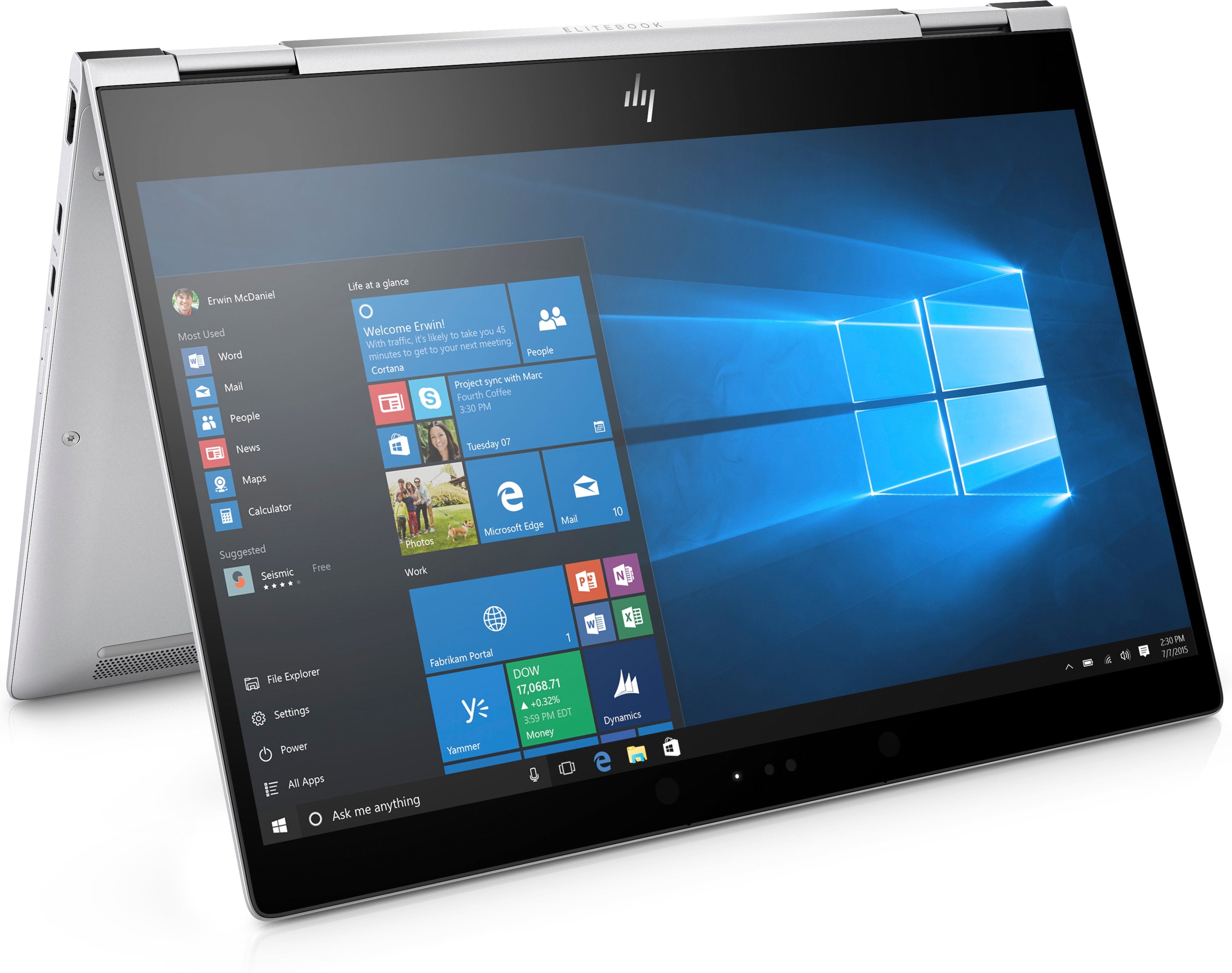 HP EliteBook X360 1020-G2 12.5" 4K UHD (Touchscreen) Convertible Notebook PC, Intel Core: i5-7200U, 2.50 GHz, 16GB RAM, 256GB SSD, Windows 10 Pro 64-Bit - 5KZ76UT#ABA