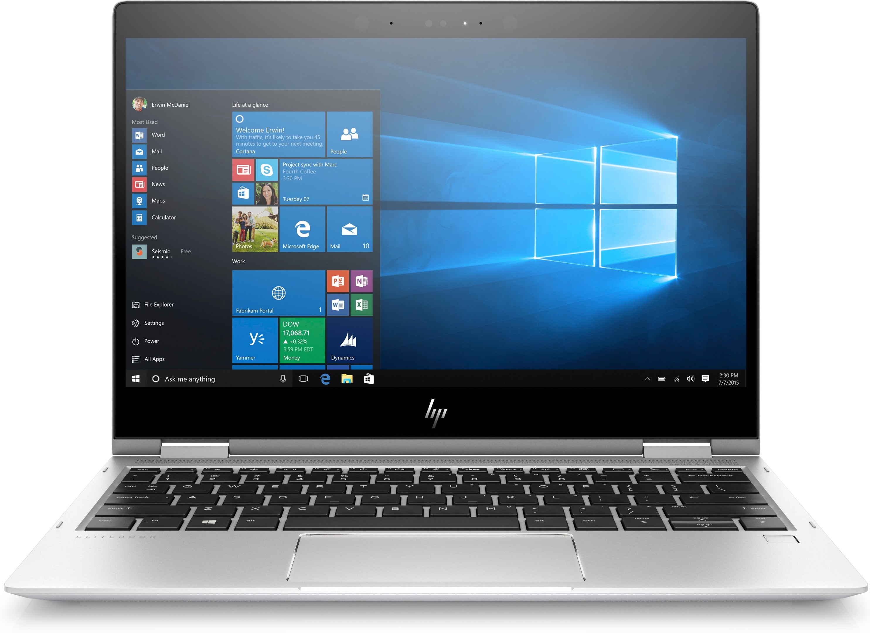 HP EliteBook X360 1020-G2 12.5" FHD (Touchscreen) Convertible Notebook PC, Intel Core: i7-7600U, 2.80 GHz, 8GB RAM, 256GB SSD, Windows 10 Pro 64-Bit - 2UE50UT#ABA