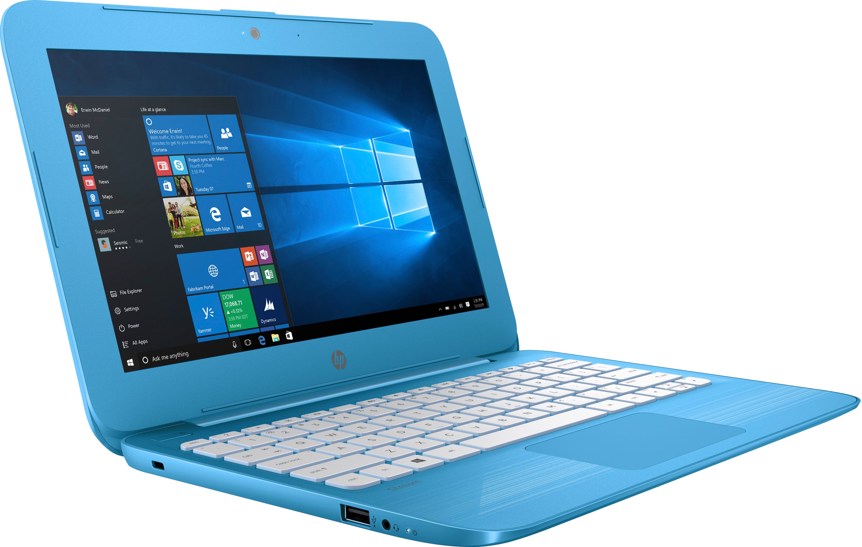 HP Stream 11-ah010nr 11.6" HD (Non-Touch) Netbook, Intel Celeron N3060, 1.60GHz, 4GB RAM, 32GB eMMC, Windows 10 S 64-Bit,  Blue - 5MP92UA#ABA