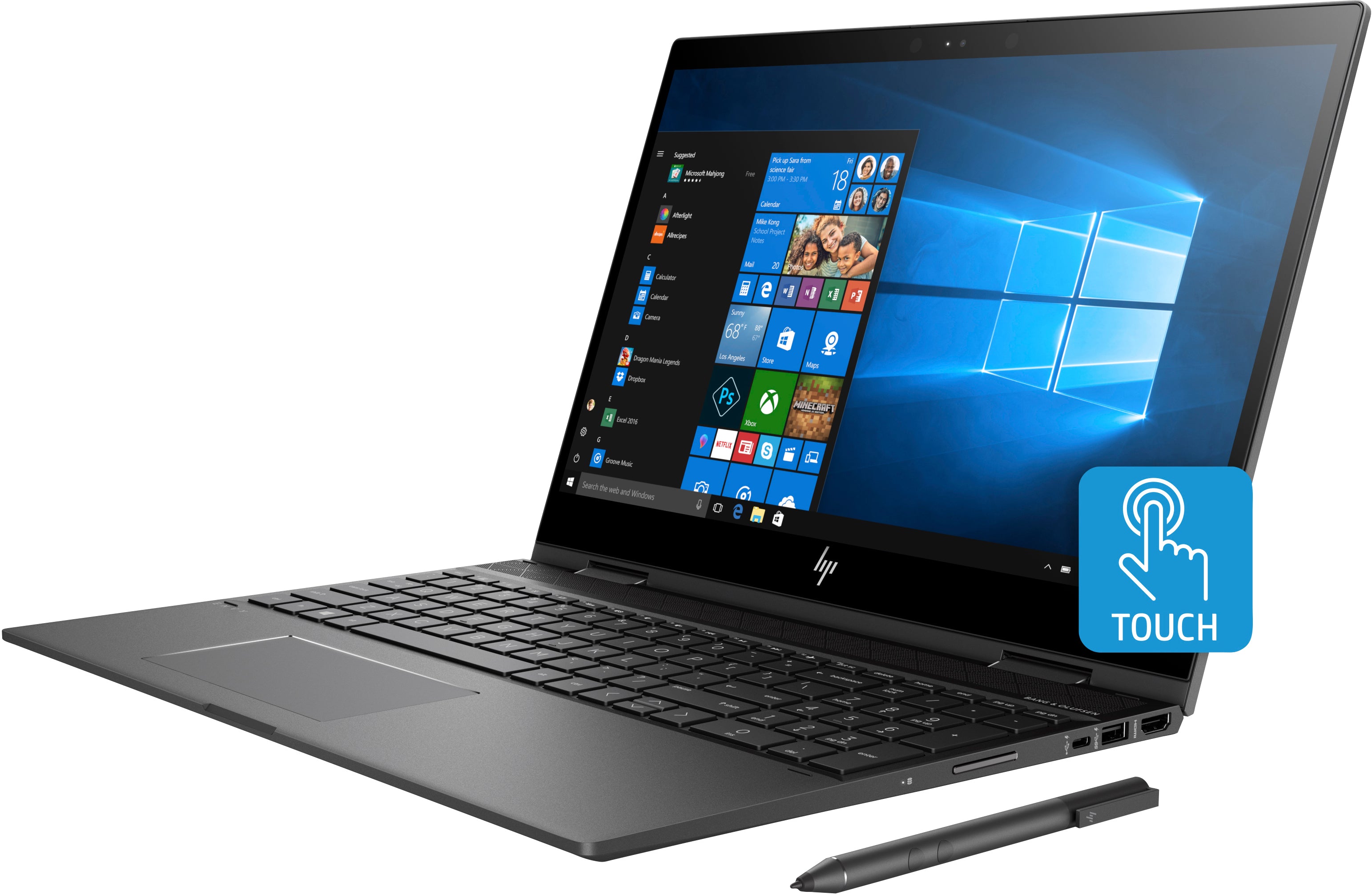 HP ENVY X360 15-cp0053cl 15.6" FHD Touch Convertible Notebook, AMD:R5-2500U, 2.00GHz, 8 GB RAM, 256 GB SSD, Windows 10 Home-6EH45UA#ABA