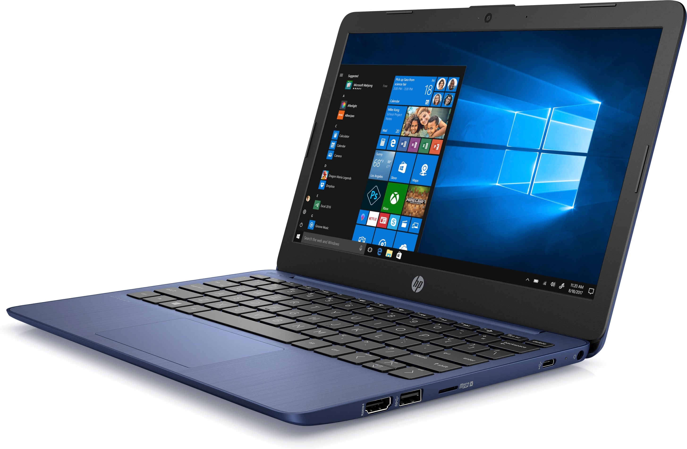 HP Stream 11-ak1010nr 11.6" HD (Non-Touch) Notebook, Intel Atom x5-E8000, 1.04GHz, 4GB RAM, 32GB eMMC, Windows 10 Home in S mode - 6QX57UA#ABA