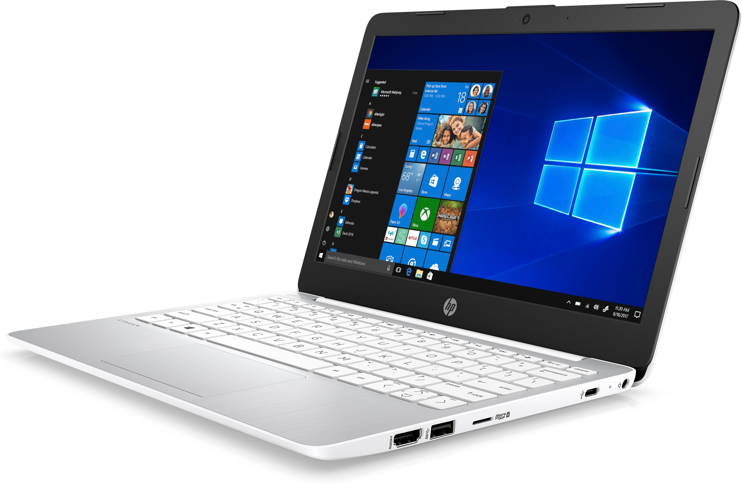 HP Stream 11-ak1020nr 11.6" HD (Non-Touch) Notebook, Intel Atom x5-E8000, 1.04GHz, 4GB RAM, 32GB eMMC, Windows 10 Home in S mode - 6QX58UA#ABA